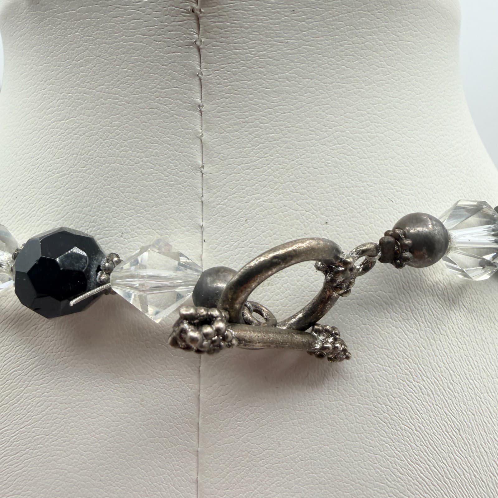 Vintage Black Clear Crystal Bead Necklace Bracelet Dangle Earrings Matching Set - Thumbnail 7