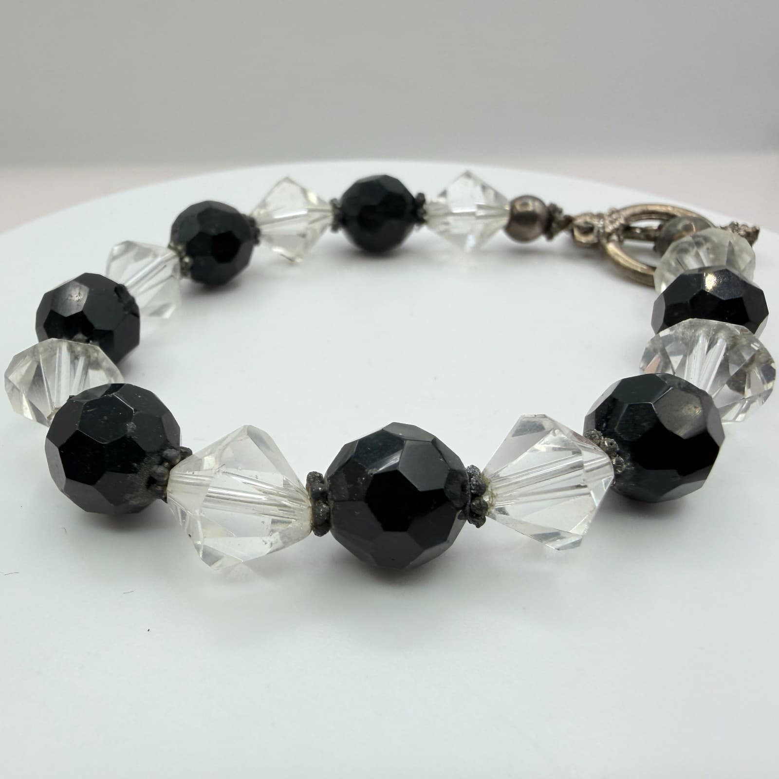 Vintage Black Clear Crystal Bead Necklace Bracelet Dangle Earrings Matching Set - Thumbnail 14