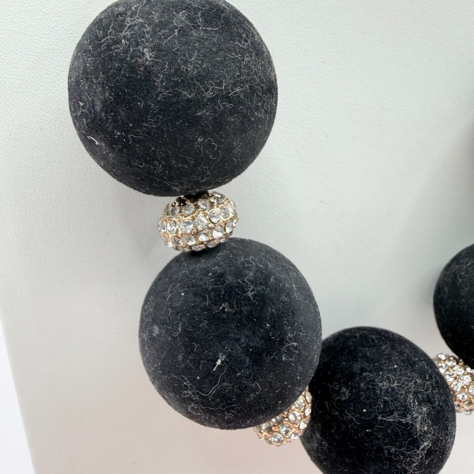 Vintage Gold Tone Chunky Black Bead Necklace Large Round Statement Rhinestone - Thumbnail 5