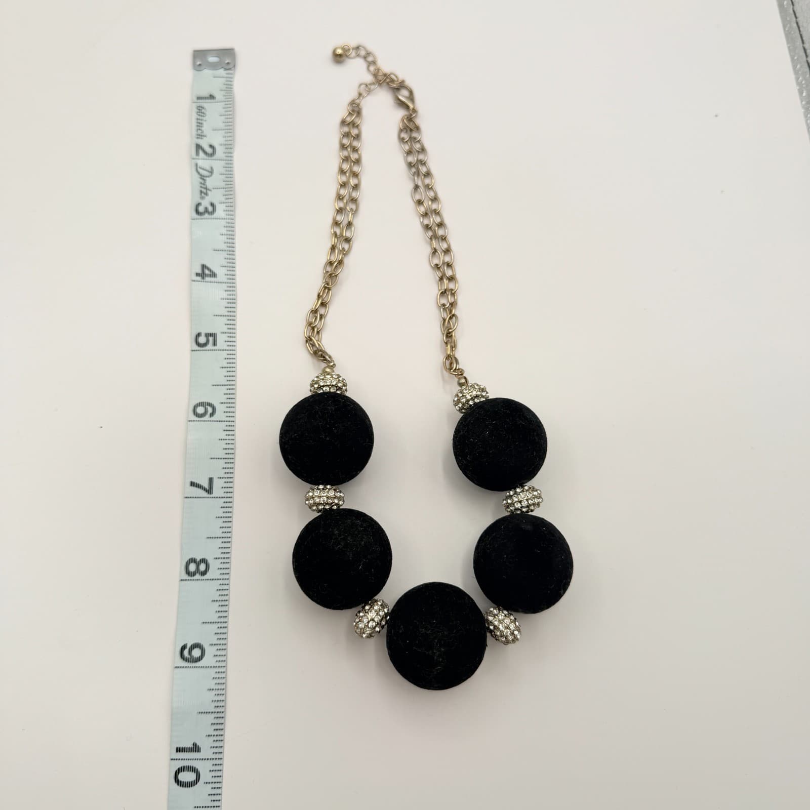 Vintage Gold Tone Chunky Black Bead Necklace Large Round Statement Rhinestone - Thumbnail 8