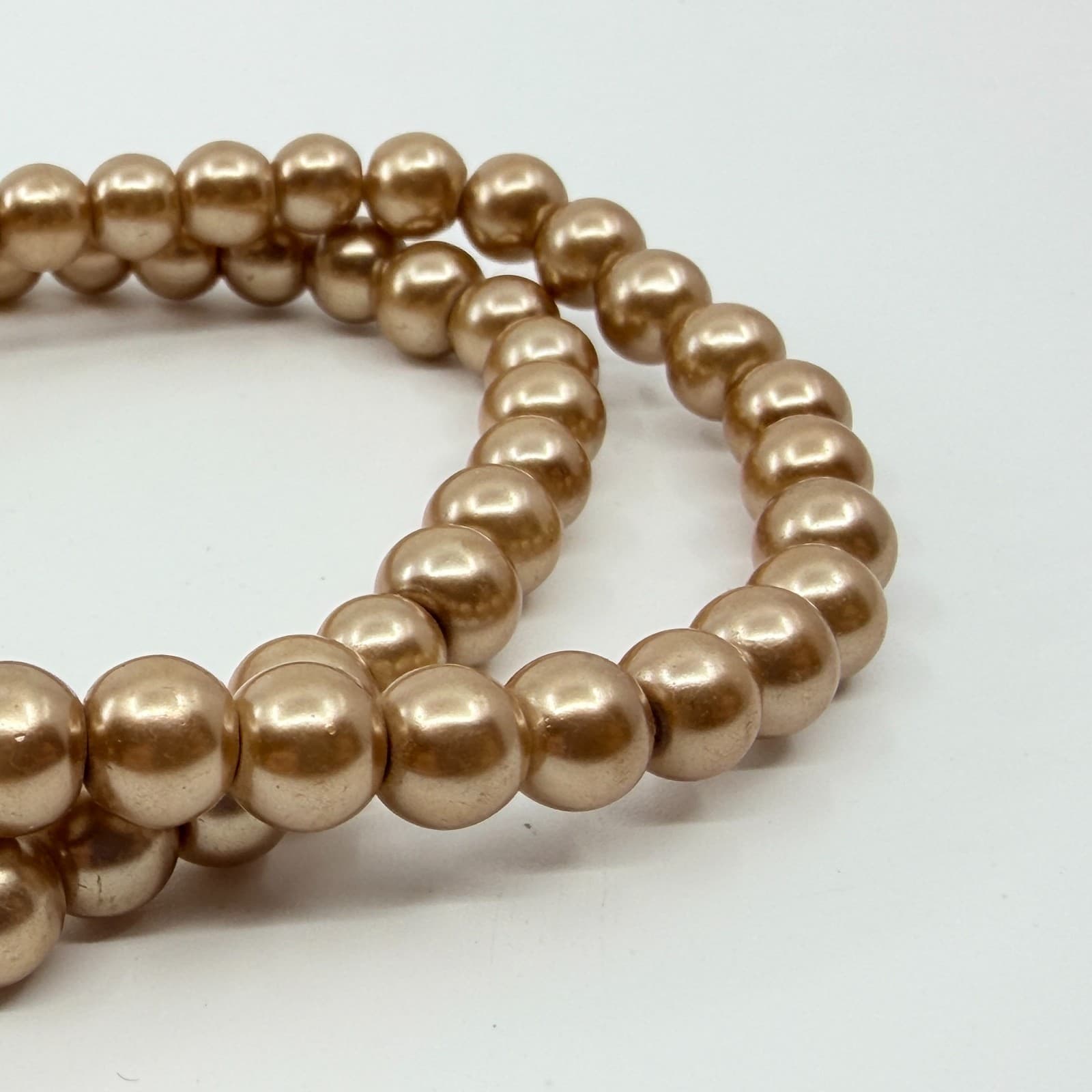 Vintage Champagne Faux Pearl Double Strand Stretch Bracelet Statement Rondelle - Thumbnail 7