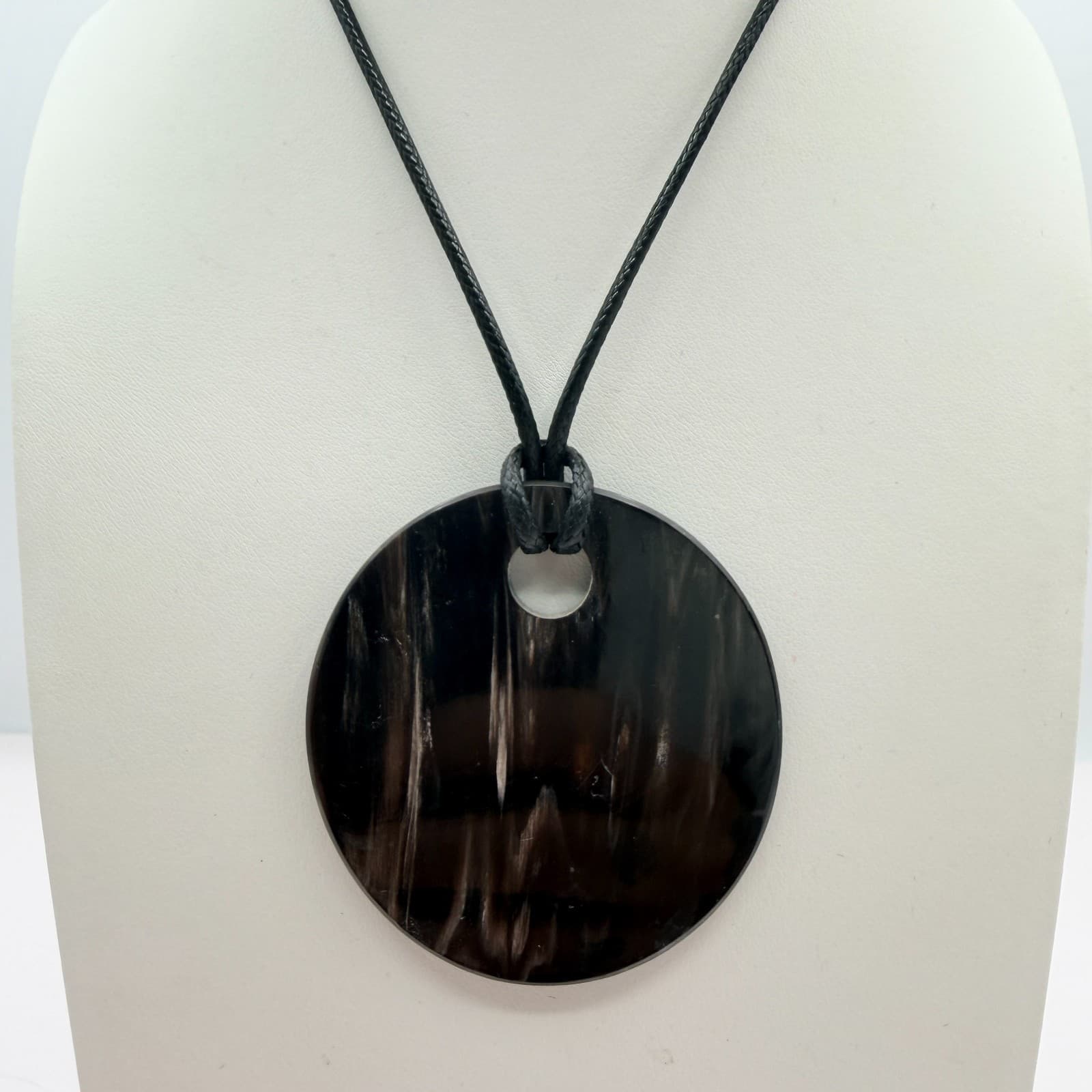 Vintage Black Cord Large Round Disk Pendant Necklace Geometric Minimalist Boho - Thumbnail 2