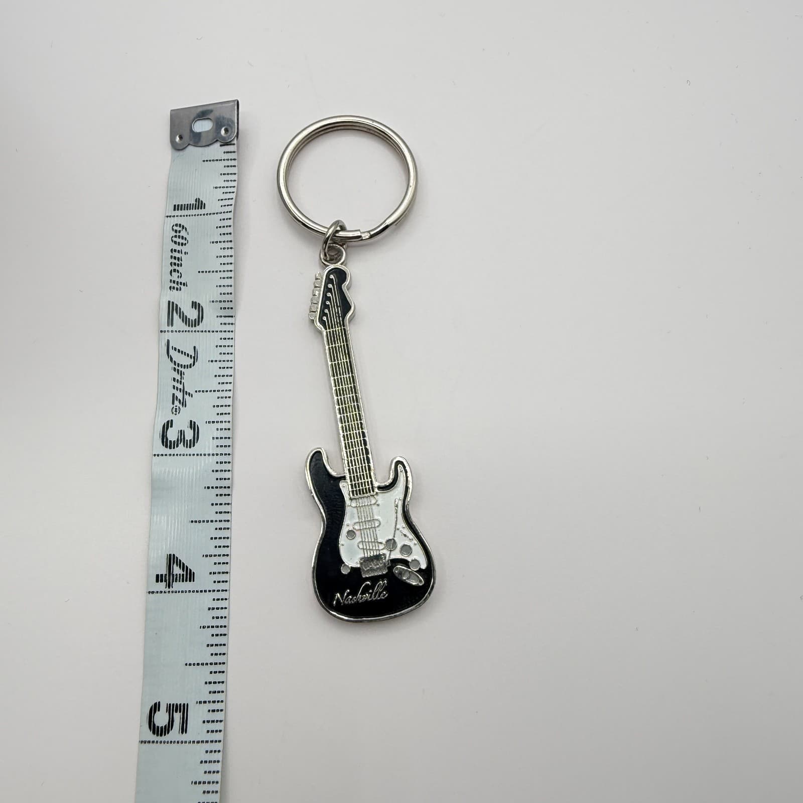 Vintage Silver Tone Nashville Guitar Keychain Black Enamel Souvenir Music Retro - Thumbnail 7