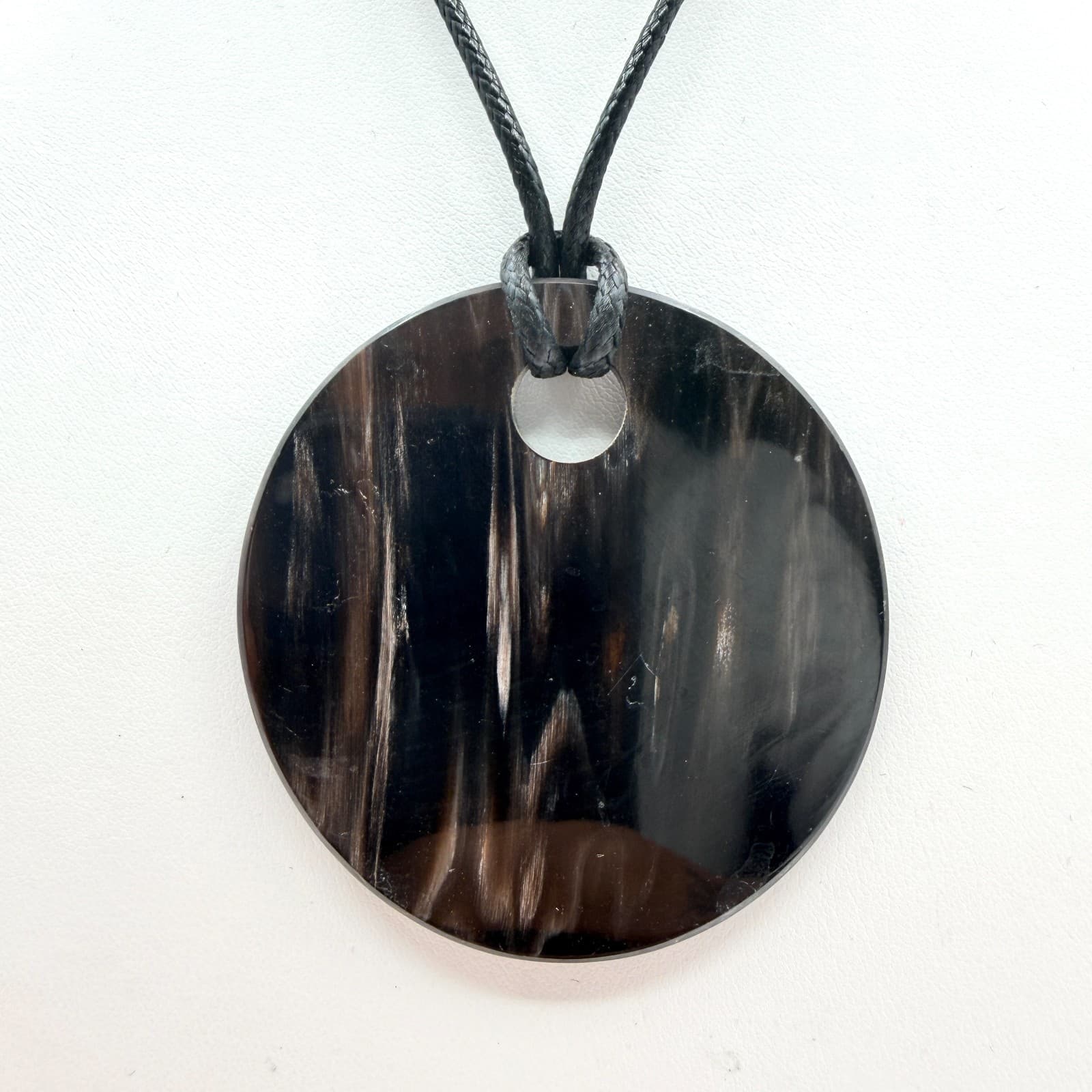Vintage Black Cord Large Round Disk Pendant Necklace Geometric Minimalist Boho