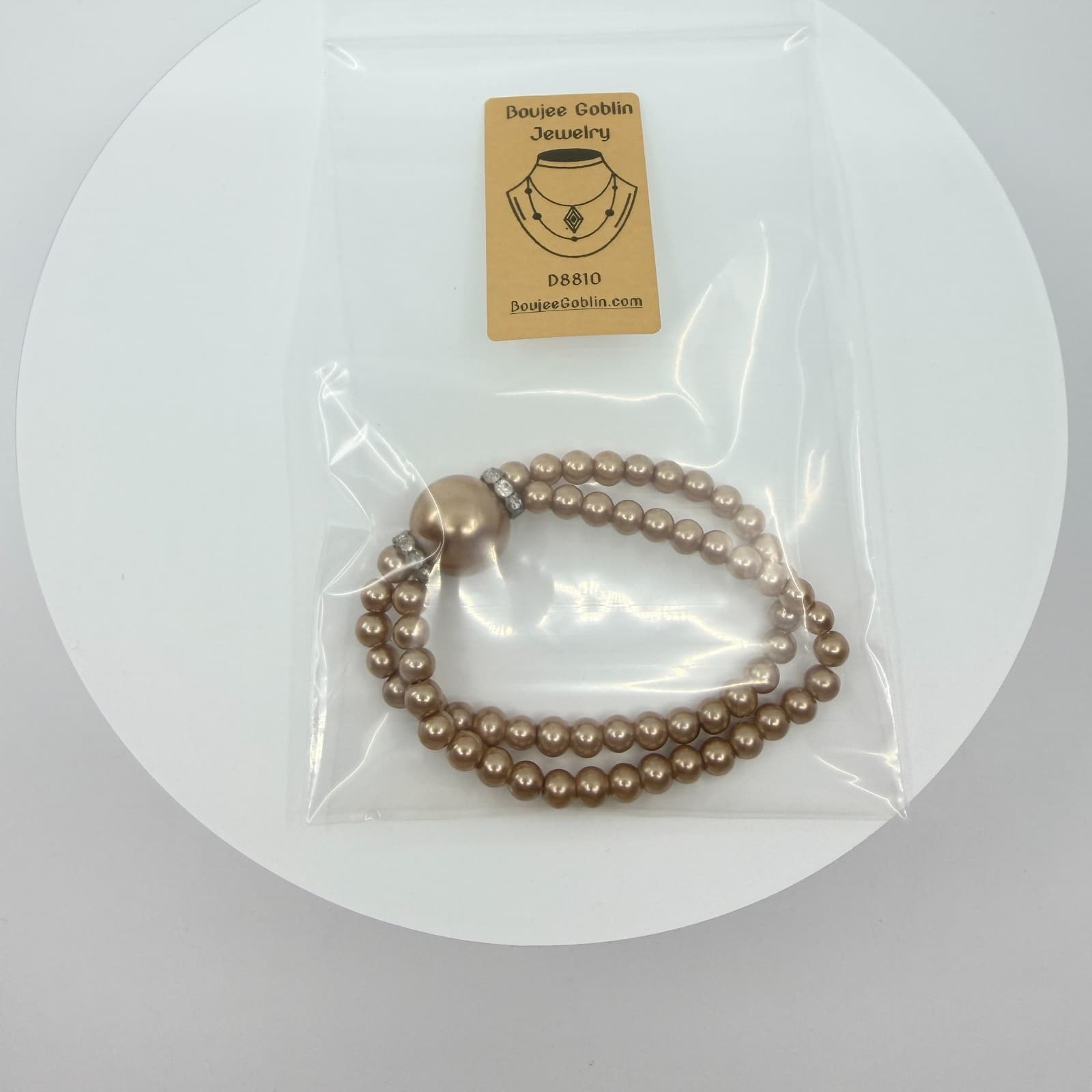 Vintage Champagne Faux Pearl Double Strand Stretch Bracelet Statement Rondelle - Thumbnail 10