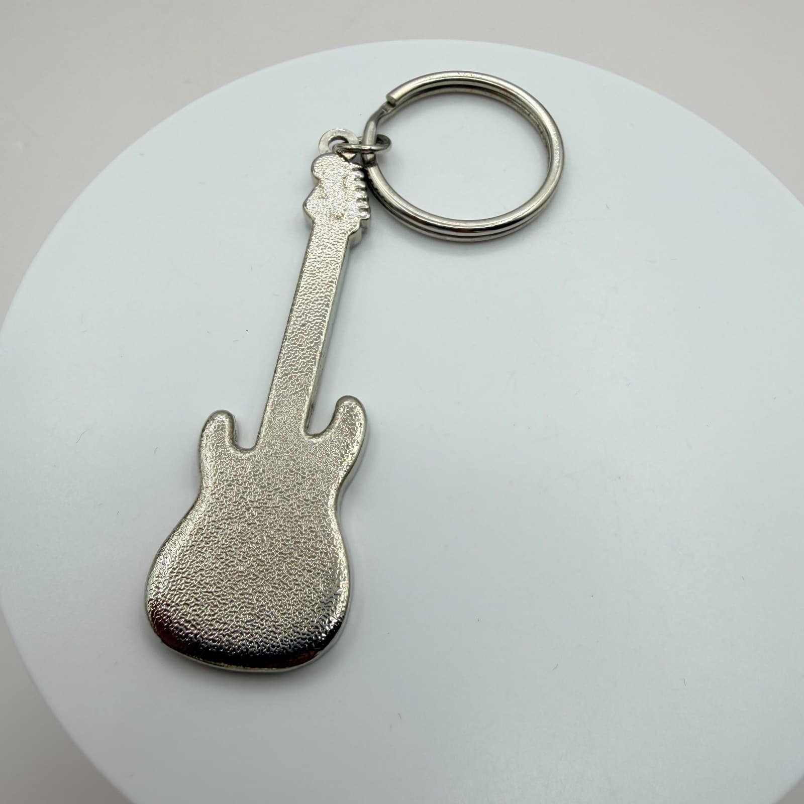 Vintage Silver Tone Nashville Guitar Keychain Black Enamel Souvenir Music Retro - Thumbnail 6