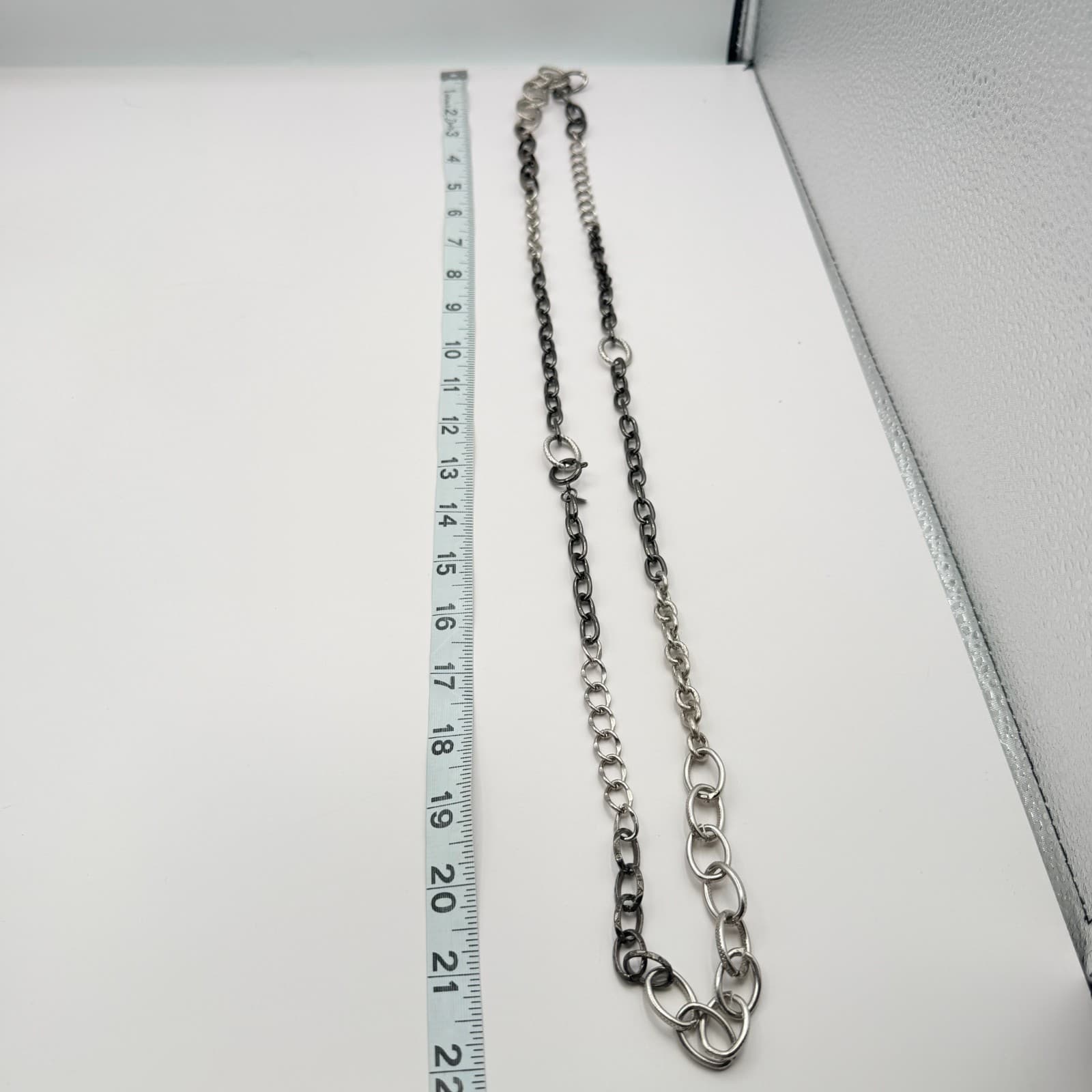 Vintage Silver Tone Two Tone Layered Multi Chain Necklace Textured Chunky Link - Thumbnail 10