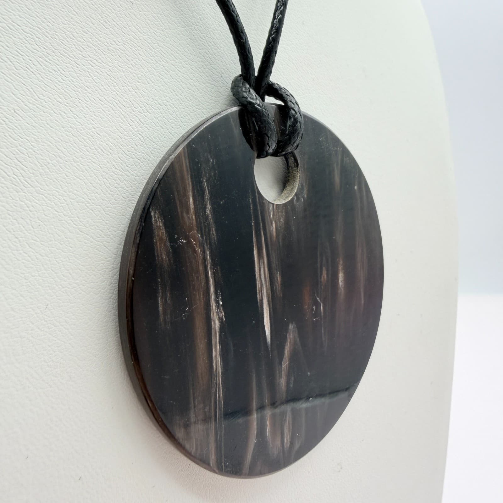 Vintage Black Cord Large Round Disk Pendant Necklace Geometric Minimalist Boho - Thumbnail 4