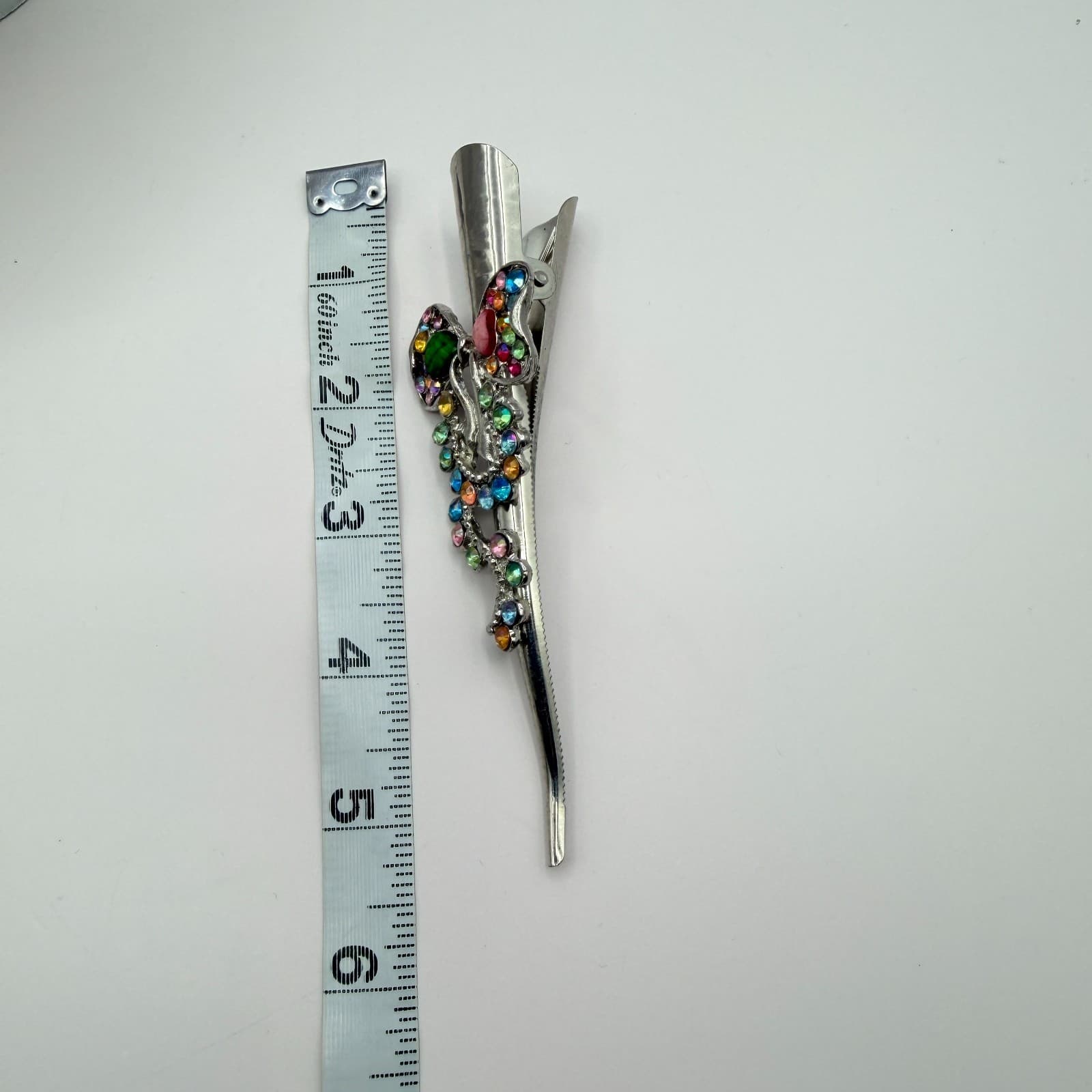Vintage Silver Tone Butterfly Hair Clip Alligator Pin Rhinestone Colorful Retro - Thumbnail 7