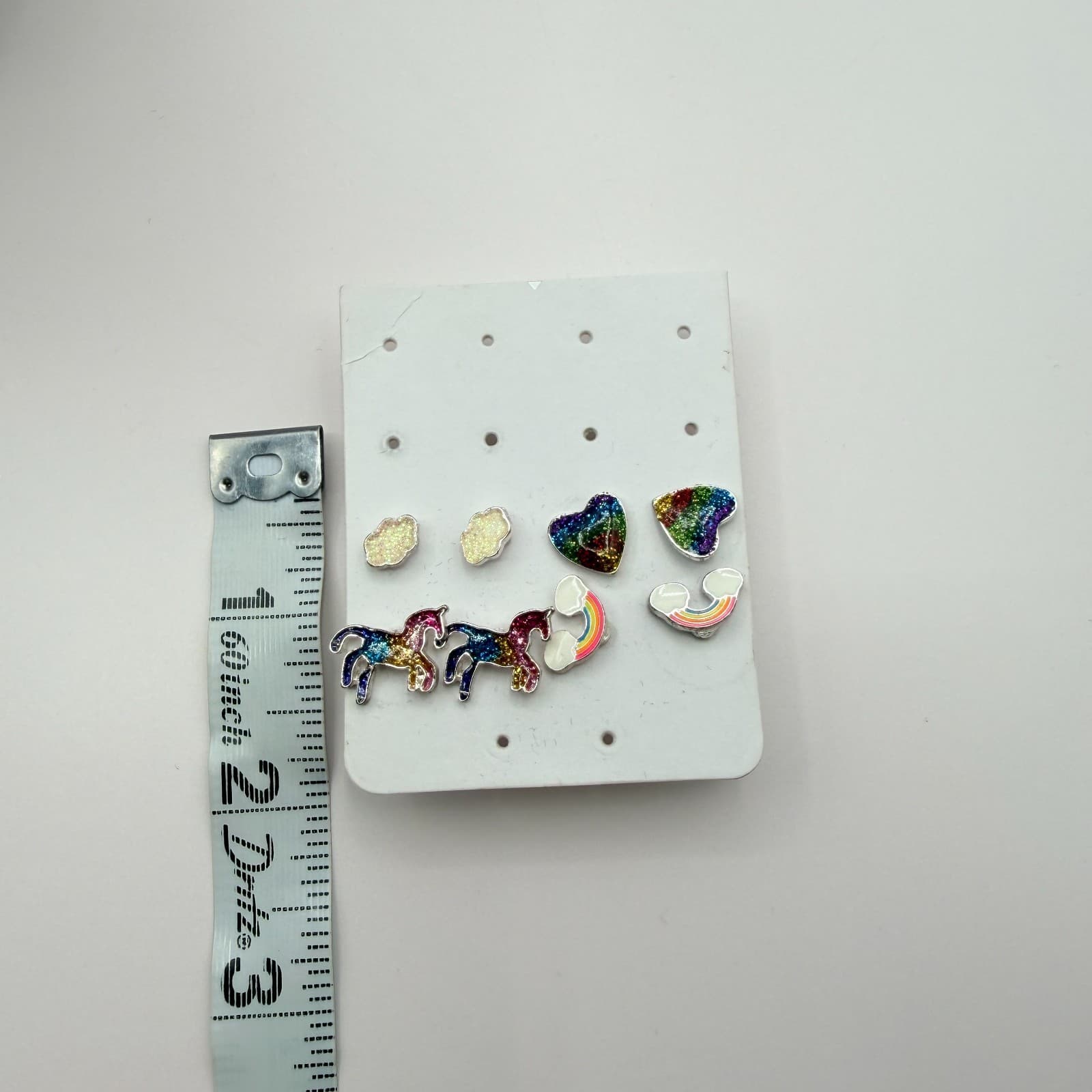 Vintage Silver Tone Unicorn Rainbow Earring Set Studs Glitter Enamel Lot Cute - Thumbnail 7