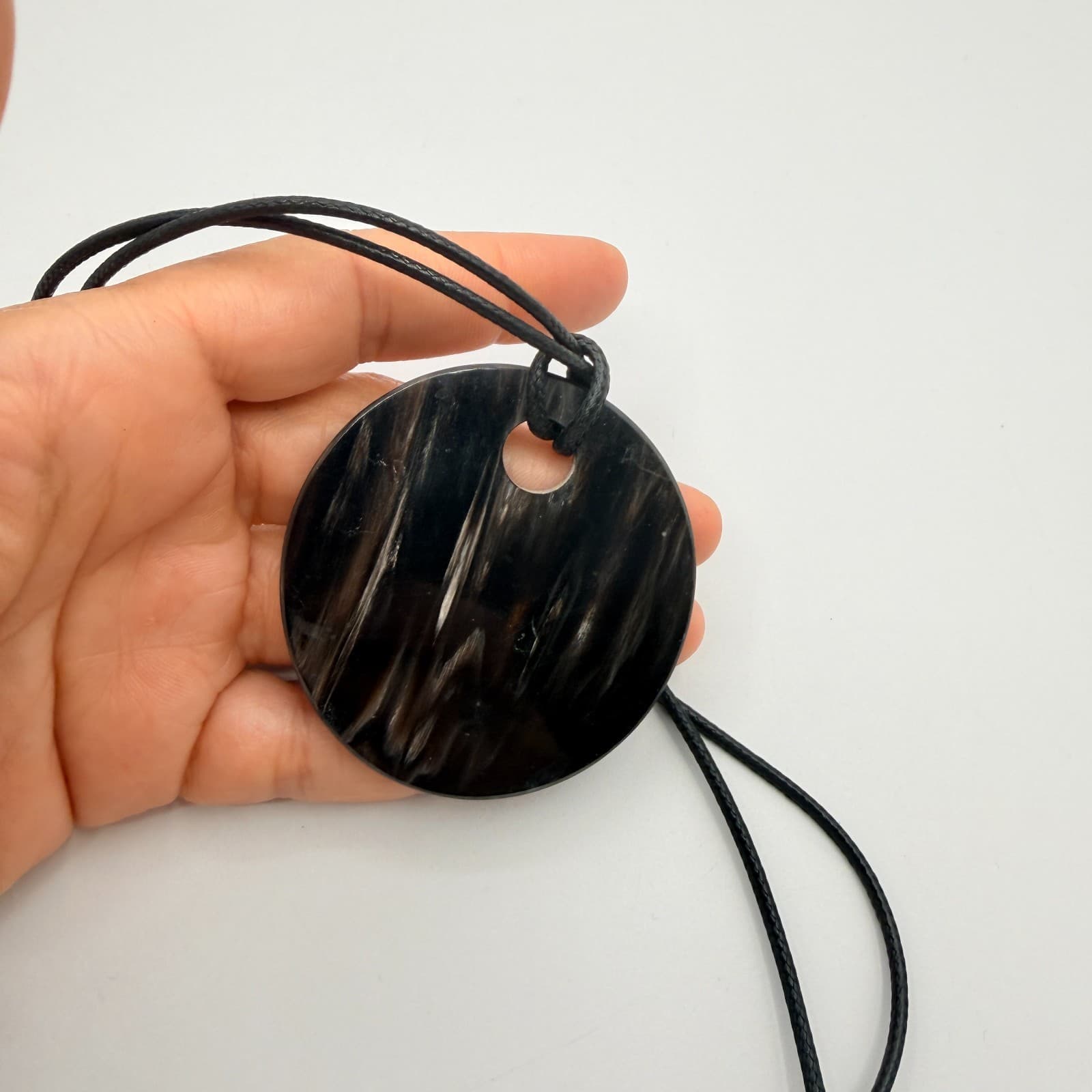 Vintage Black Cord Large Round Disk Pendant Necklace Geometric Minimalist Boho - Thumbnail 6