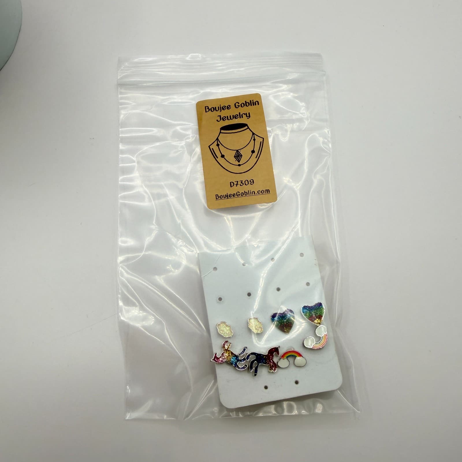 Vintage Silver Tone Unicorn Rainbow Earring Set Studs Glitter Enamel Lot Cute - Thumbnail 8