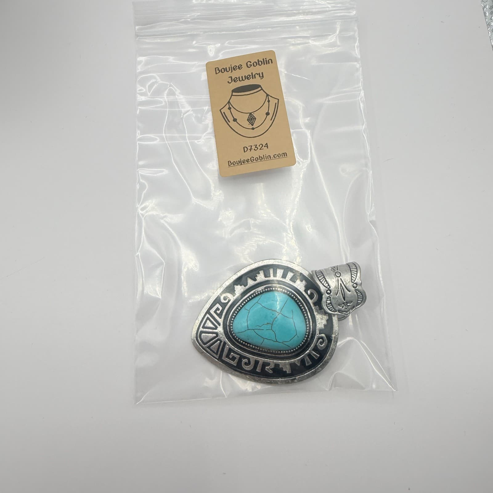 Vintage Silver Tone Western Pendant Faux Turquoise Teardrop Aztec Southwestern - Thumbnail 7