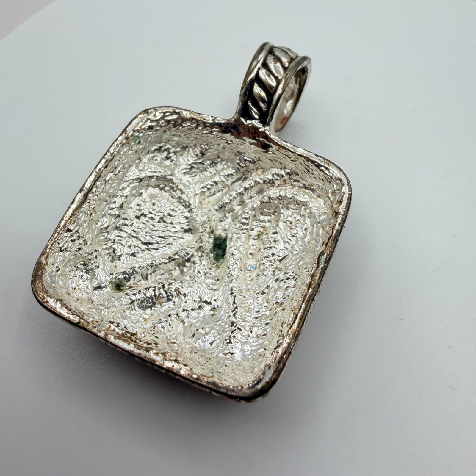 Vintage Silver Tone Scroll Square Pendant Abstract Swirl Geometric Tribal Boho - Thumbnail 5