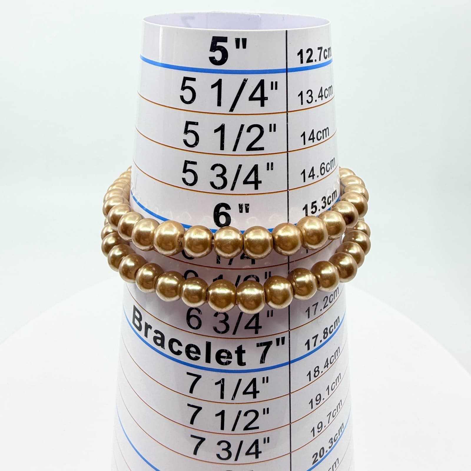 Vintage Champagne Faux Pearl Double Strand Stretch Bracelet Statement Rondelle - Thumbnail 9