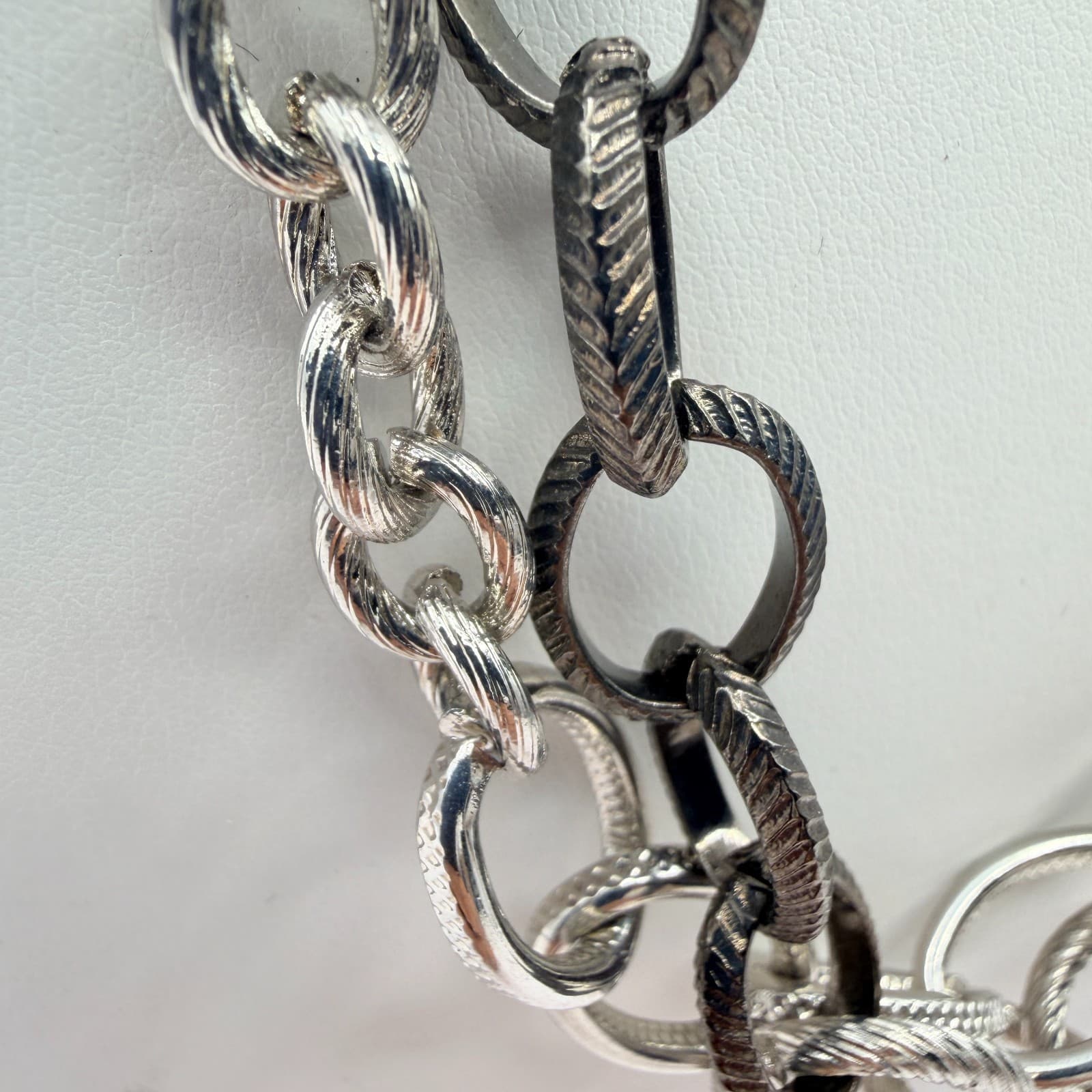 Vintage Silver Tone Two Tone Layered Multi Chain Necklace Textured Chunky Link - Thumbnail 5