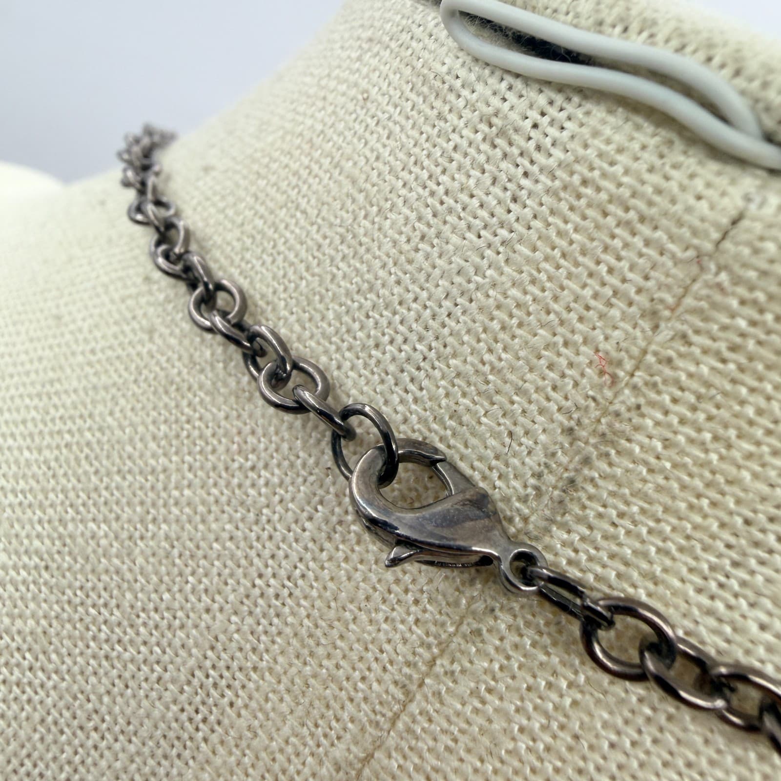 Vintage Gunmetal Tone Black Fabric Flower Necklace Beaded Clear Teardrop Boho - Thumbnail 8