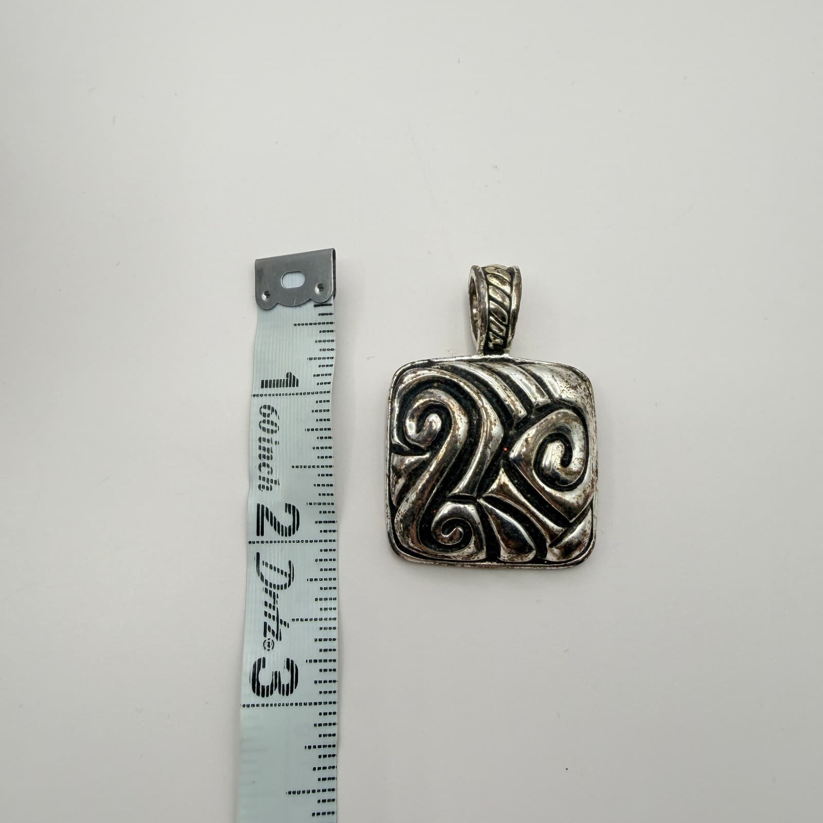 Vintage Silver Tone Scroll Square Pendant Abstract Swirl Geometric Tribal Boho - Thumbnail 7