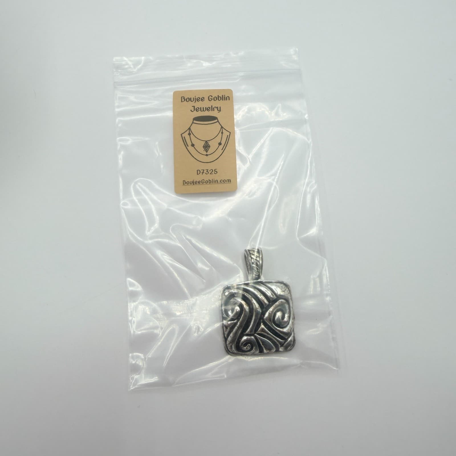 Vintage Silver Tone Scroll Square Pendant Abstract Swirl Geometric Tribal Boho - Thumbnail 8
