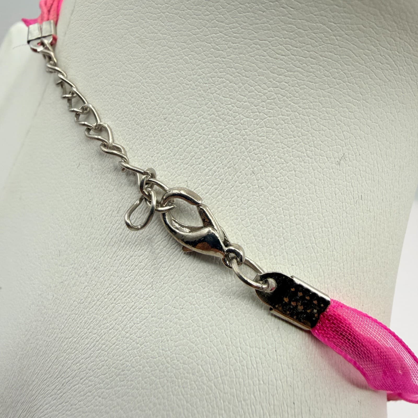Vintage Pink Art Glass Flower Pendant Necklace Murano Style Ribbon Cord Y2K Boho - Thumbnail 5