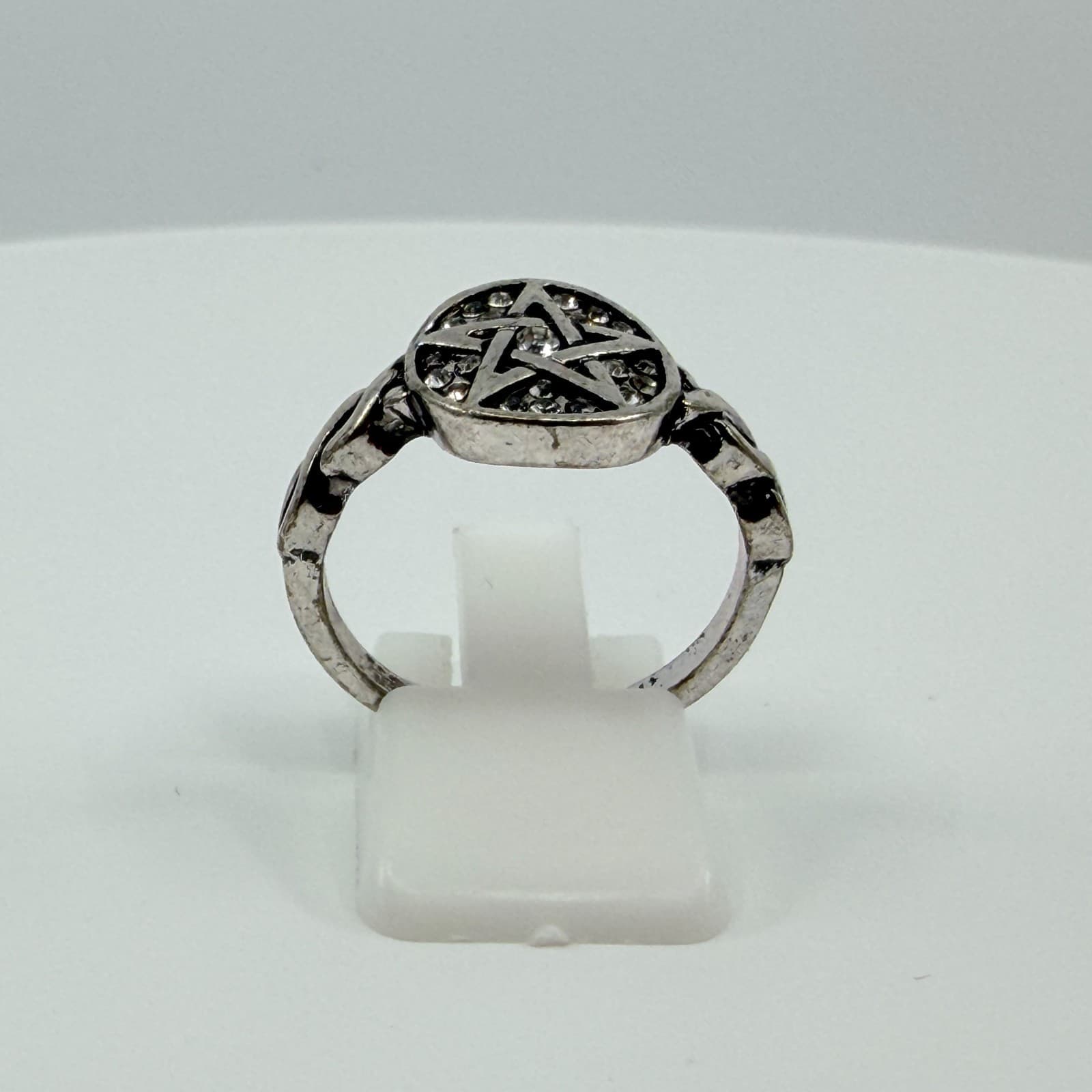 VTG Silver Tone Rhinestone Pentagram Ring Pagan Wiccan Wicca Gothic Statement - Thumbnail 6