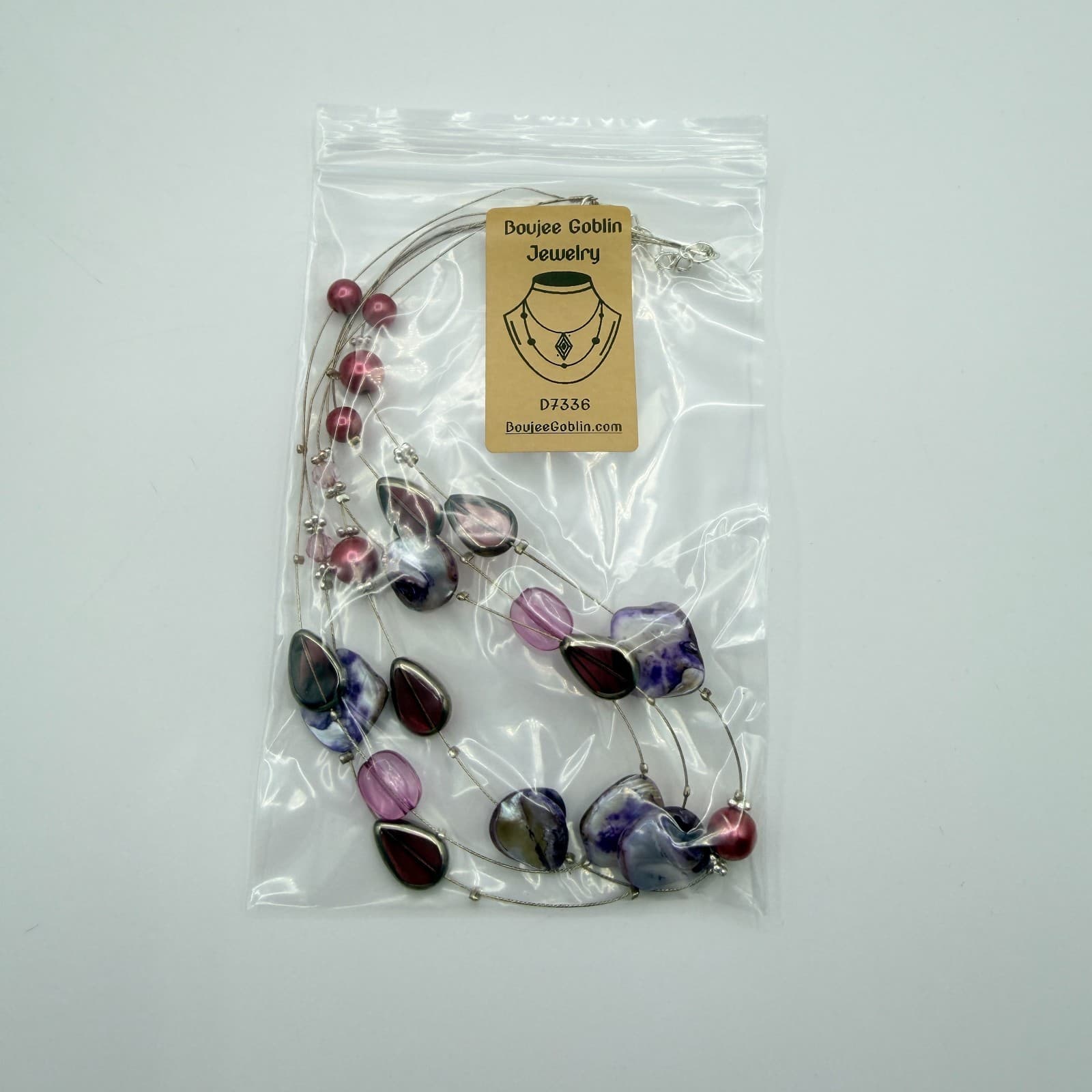 Vintage Purple Mother Of Pearl Shell Illusion Necklace Multi Strand Statement - Thumbnail 11