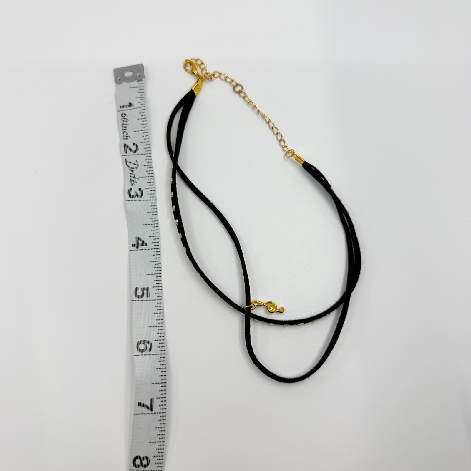 Vintage Black Choker Necklace Layered Double Strand Suede Studded Treble Clef - Thumbnail 9