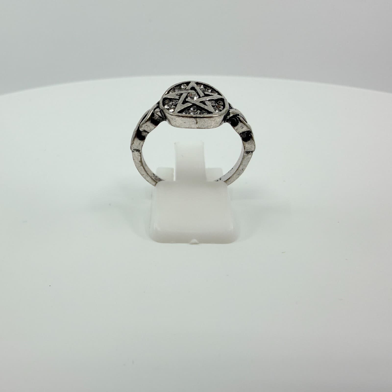 VTG Silver Tone Rhinestone Pentagram Ring Pagan Wiccan Wicca Gothic Statement - Thumbnail 5