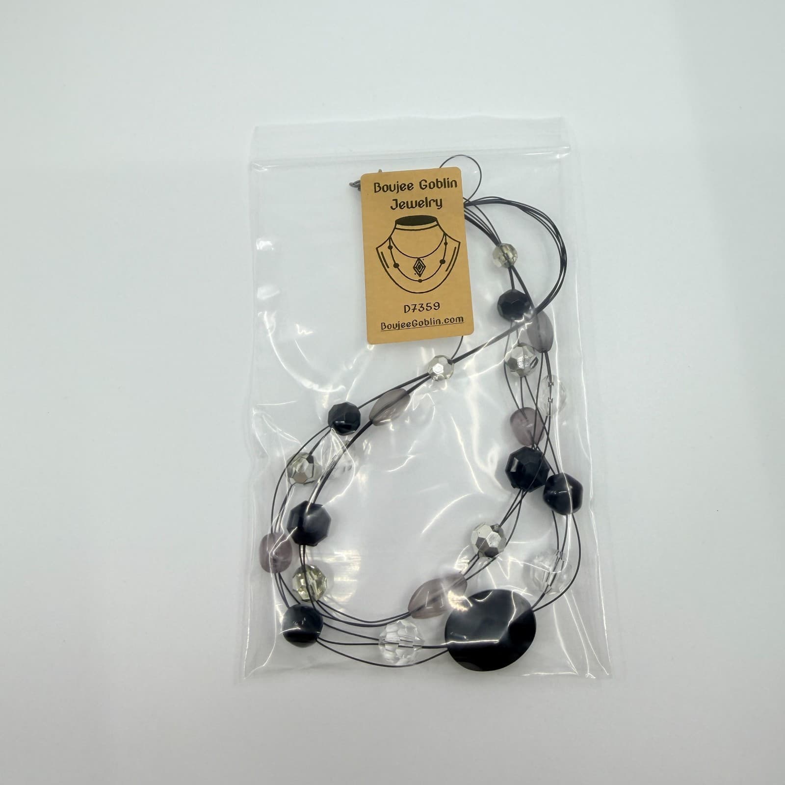 VTG Multi Strand Illusion Necklace Black Gray Clear Acrylic Bead Statement Y2K - Thumbnail 9