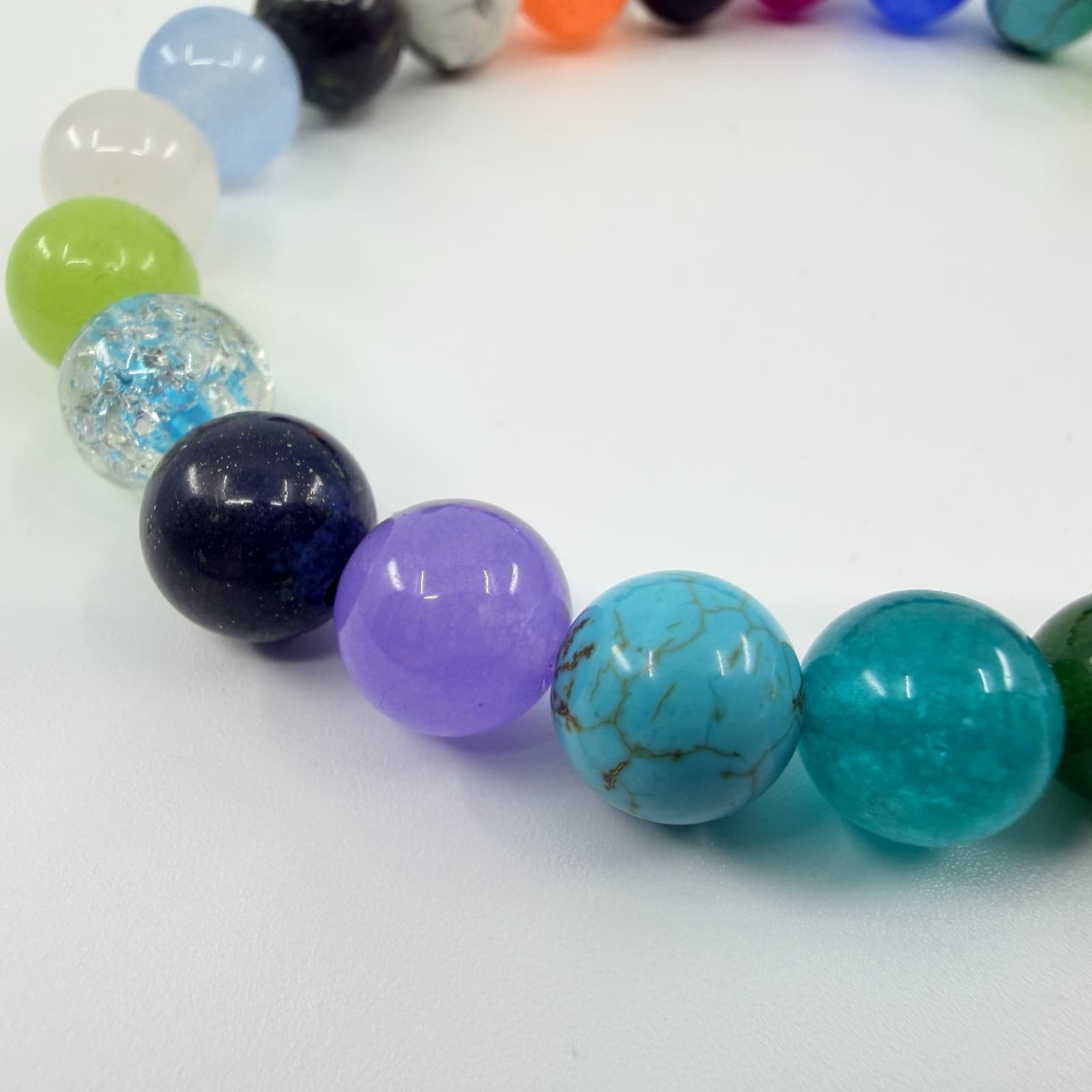 Chakra Bracelet Turquoise Howlite Quartz Bead Stretch Strand Rainbow Statement - Thumbnail 4