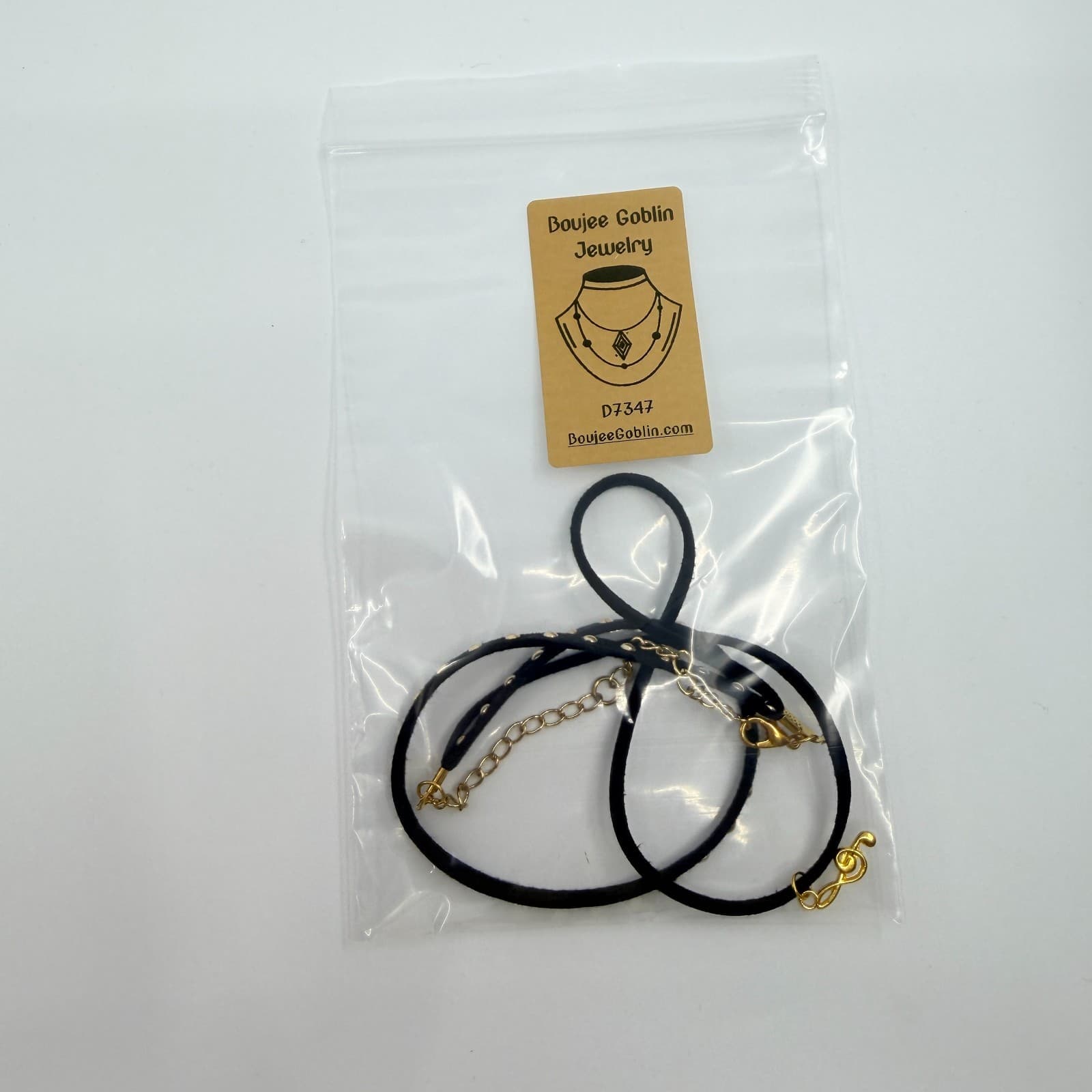 Vintage Black Choker Necklace Layered Double Strand Suede Studded Treble Clef - Thumbnail 10