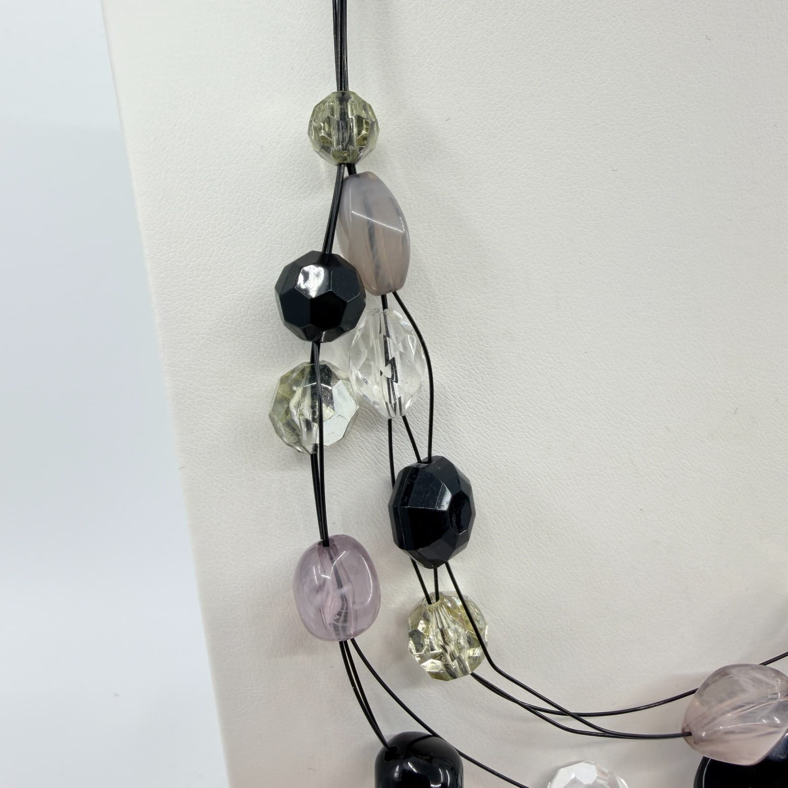 VTG Multi Strand Illusion Necklace Black Gray Clear Acrylic Bead Statement Y2K - Thumbnail 3