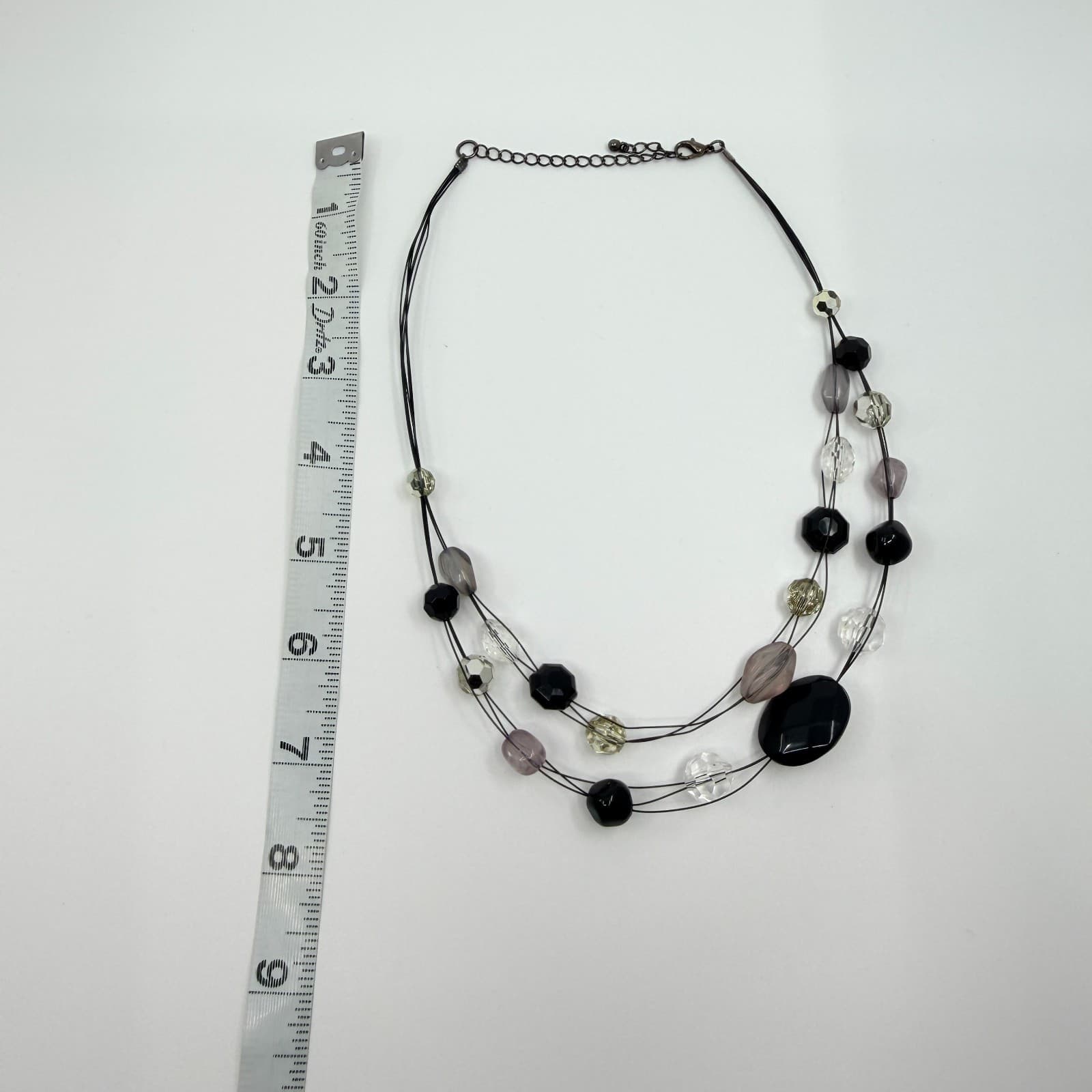 VTG Multi Strand Illusion Necklace Black Gray Clear Acrylic Bead Statement Y2K - Thumbnail 8