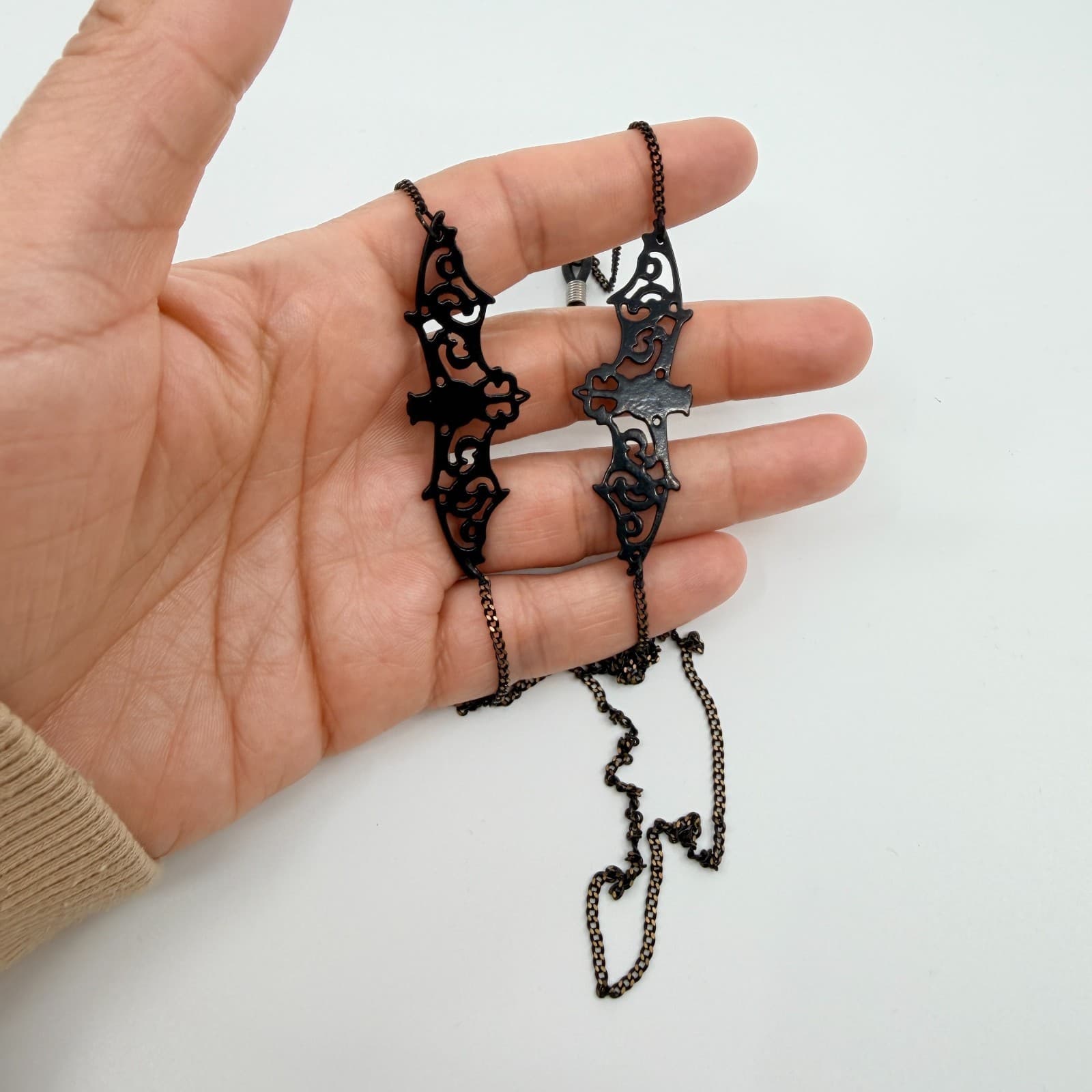 Vtg Black Bat Eyeglasses Chain Holder Sunglasses Lanyard Strap Gothic Vampire - Thumbnail 8