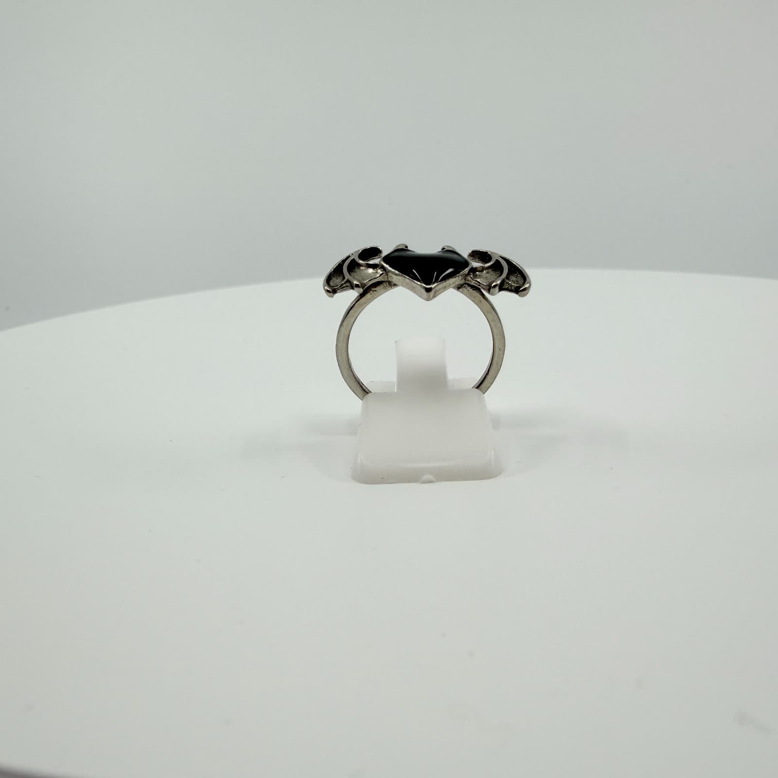 Alchemy Gothic Blacksoul Ring Silver Tone Black Heart Bat Wings Statement Vtg - Thumbnail 7