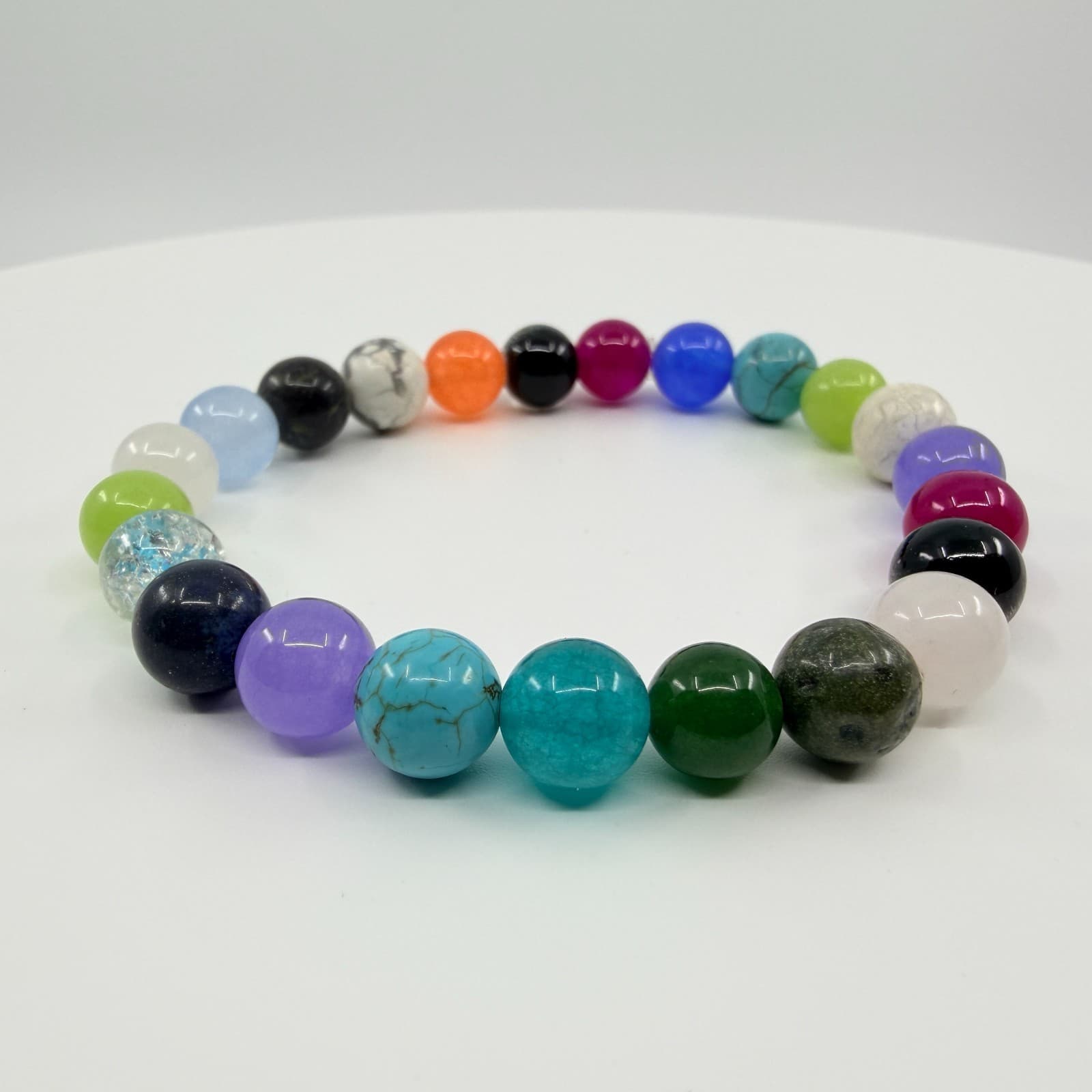 Chakra Bracelet Turquoise Howlite Quartz Bead Stretch Strand Rainbow Statement - Thumbnail 2