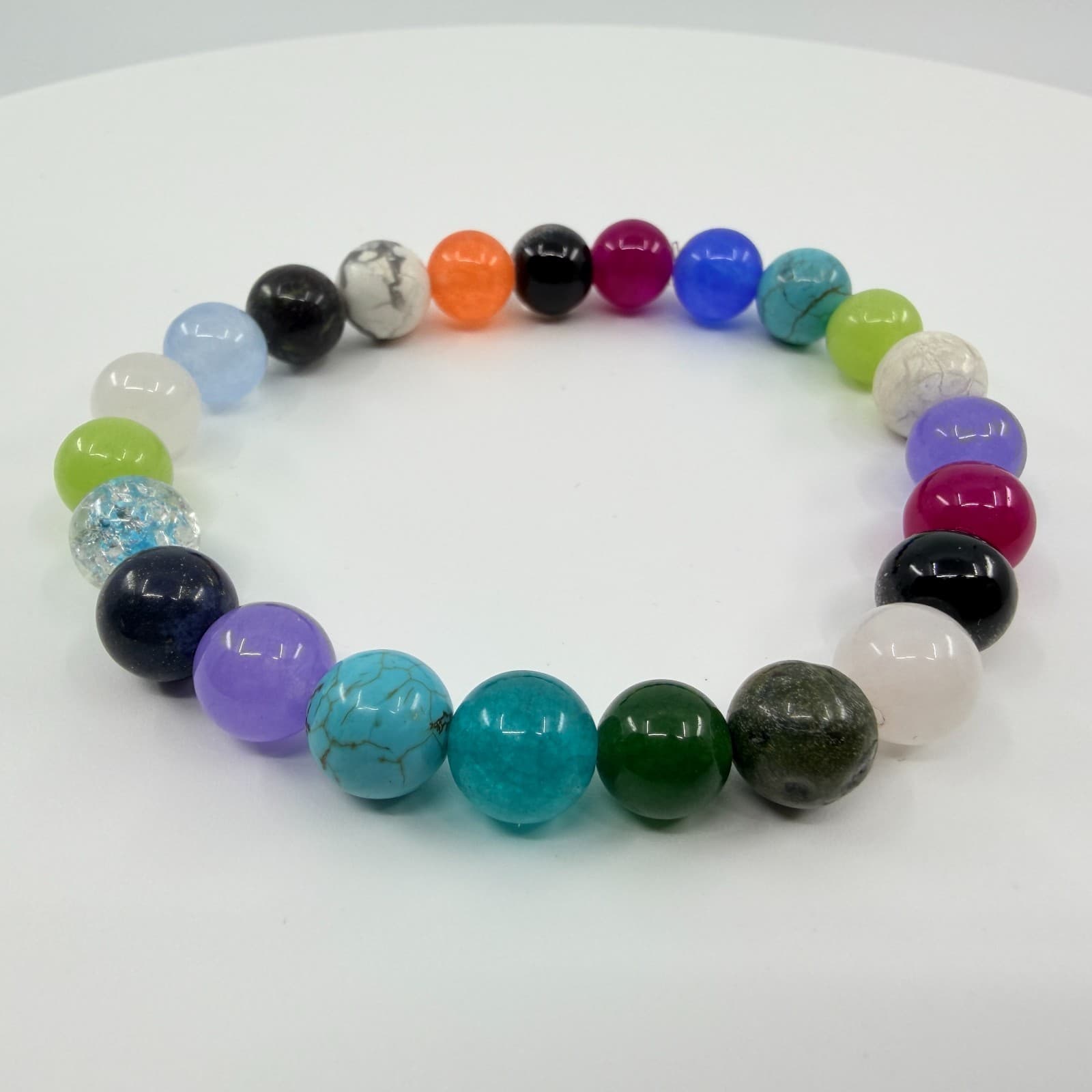 Chakra Bracelet Turquoise Howlite Quartz Bead Stretch Strand Rainbow Statement - Thumbnail 3
