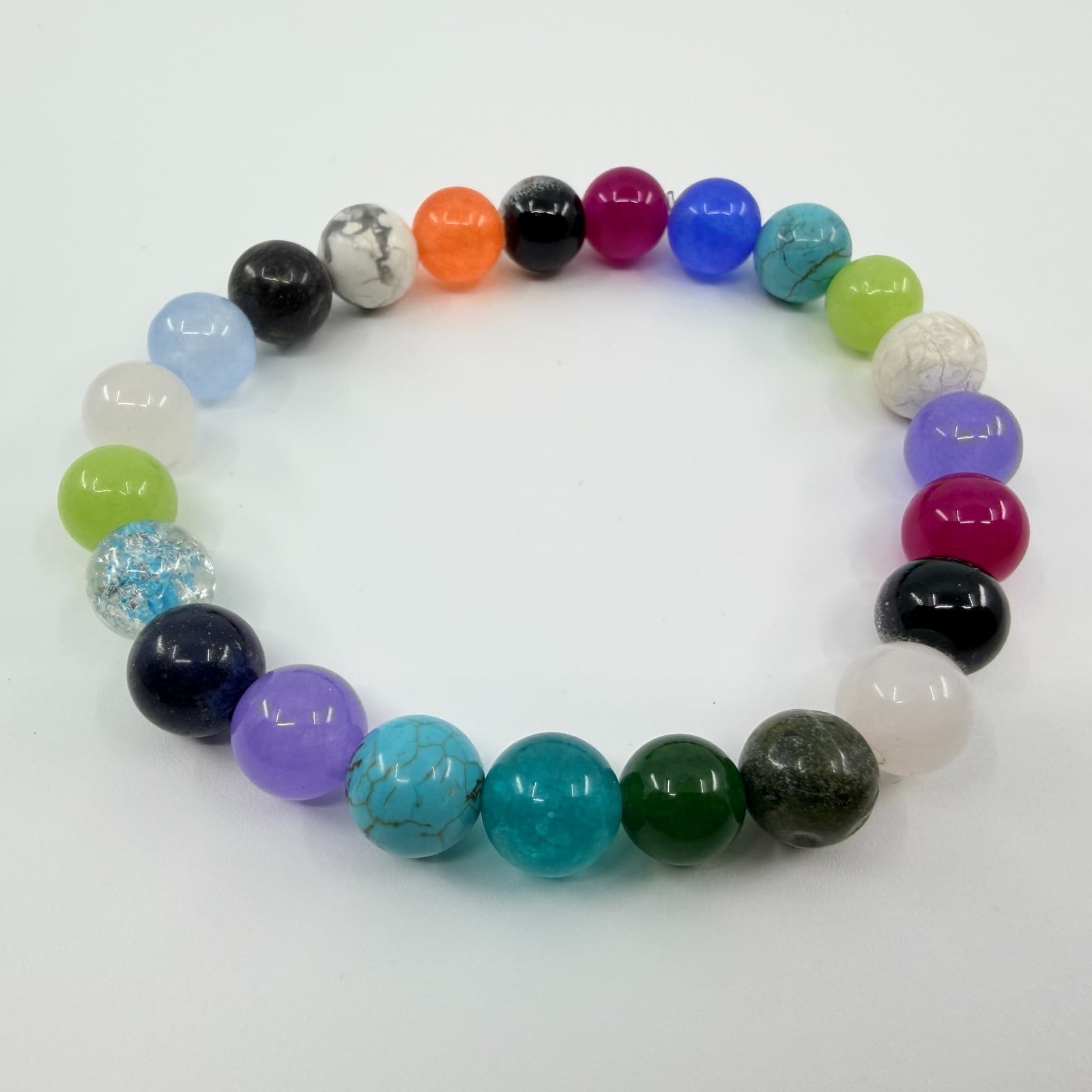 Chakra Bracelet Turquoise Howlite Quartz Bead Stretch Strand Rainbow Statement - Thumbnail 5