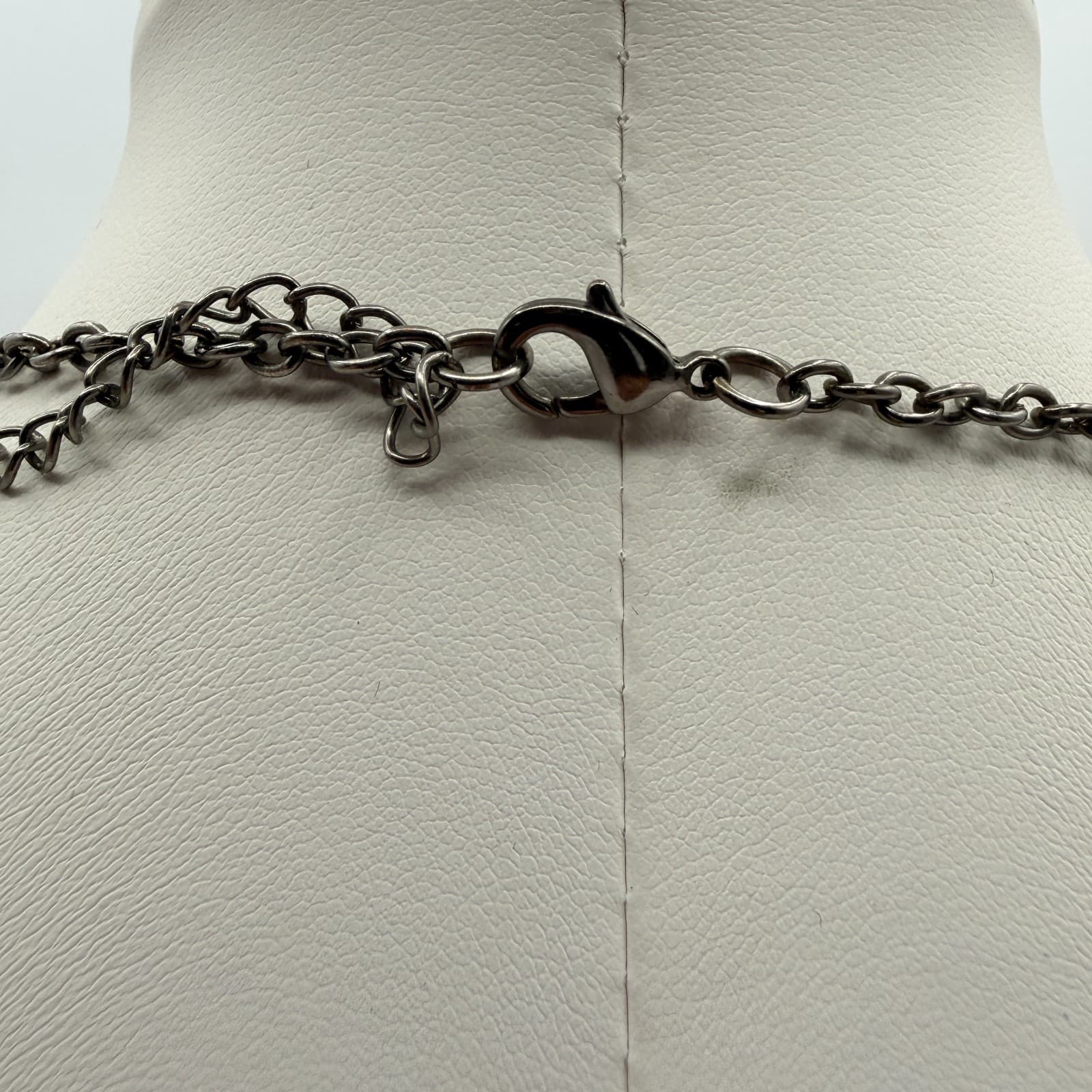 Vintage Silver Tone Floral Bib Necklace Statement Faux Pearl Layered Flower 90s - Thumbnail 7