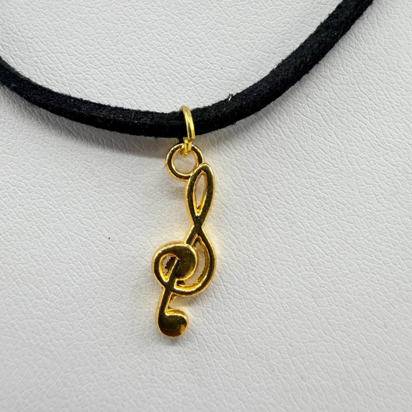 Vintage Black Choker Necklace Layered Double Strand Suede Studded Treble Clef - Thumbnail 7