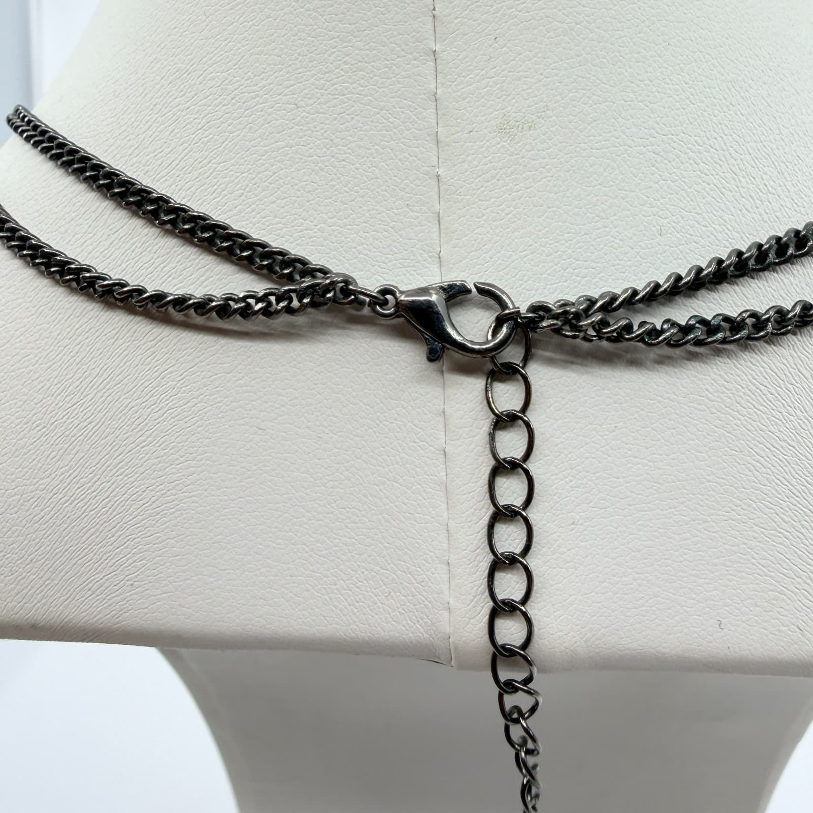 Vintage Flame Choker Necklace Embroidered Fabric Patch Fire Red Gunmetal Y2K 90s - Thumbnail 5