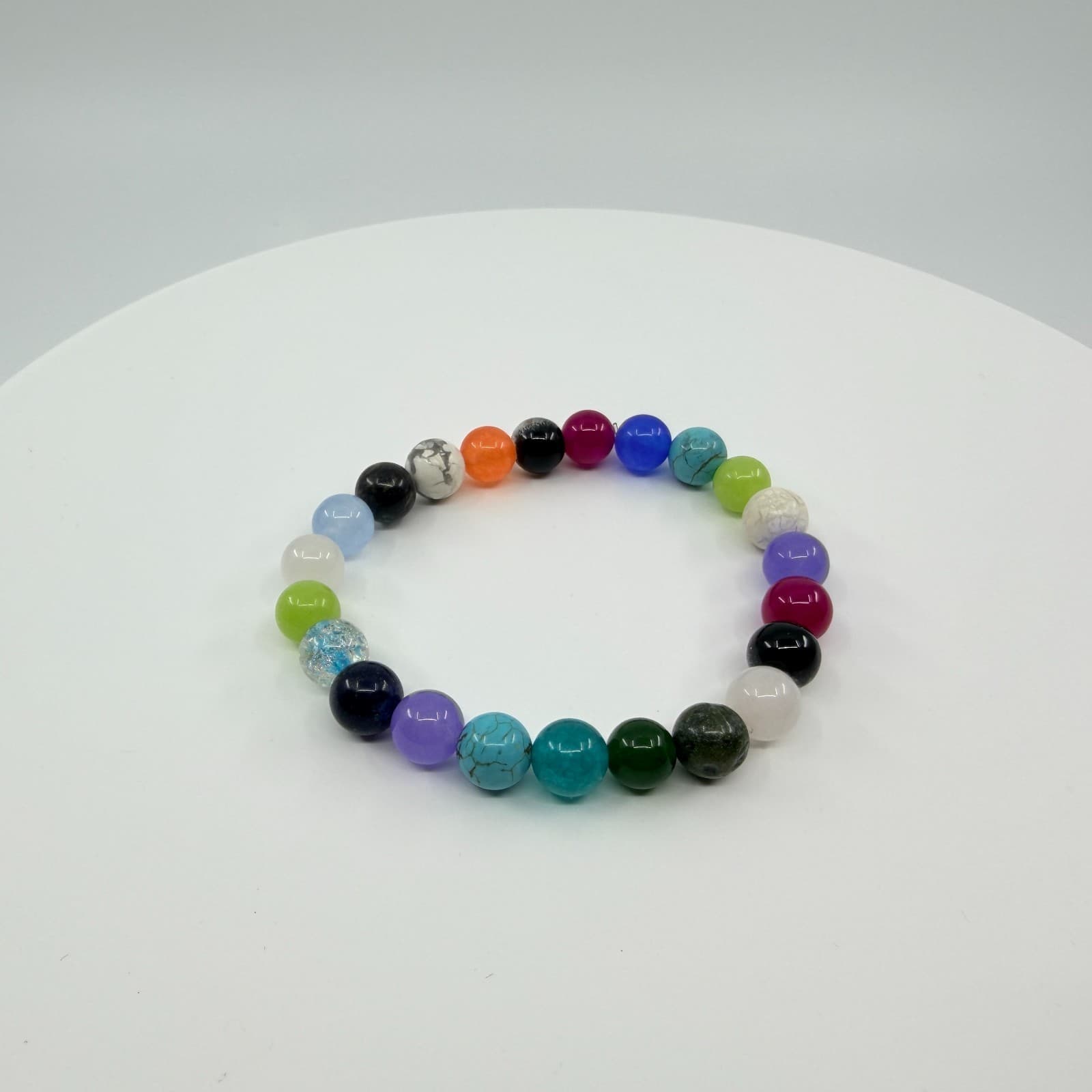 Chakra Bracelet Turquoise Howlite Quartz Bead Stretch Strand Rainbow Statement - Thumbnail 6