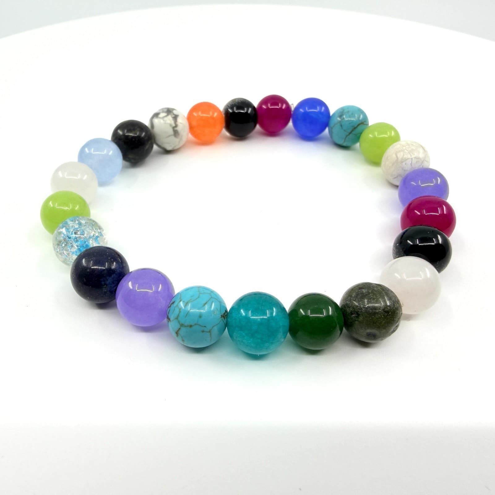 Chakra Bracelet Turquoise Howlite Quartz Bead Stretch Strand Rainbow Statement
