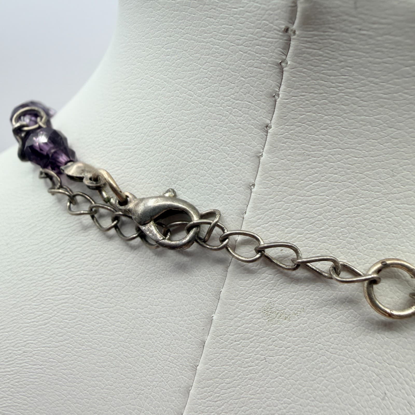 Vintage Purple Crystal Statement Necklace Faceted Cluster Bead Bib Silver Tone - Thumbnail 7