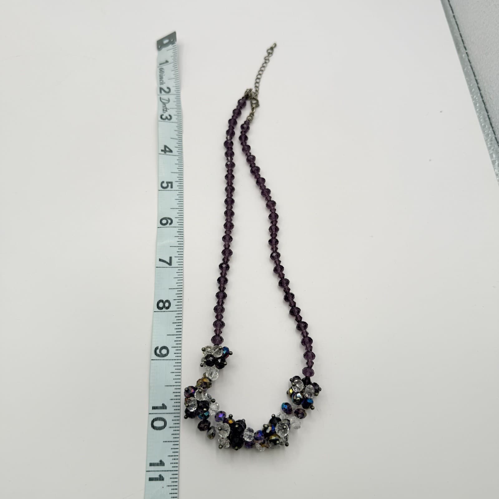 Vintage Purple Crystal Statement Necklace Faceted Cluster Bead Bib Silver Tone - Thumbnail 9
