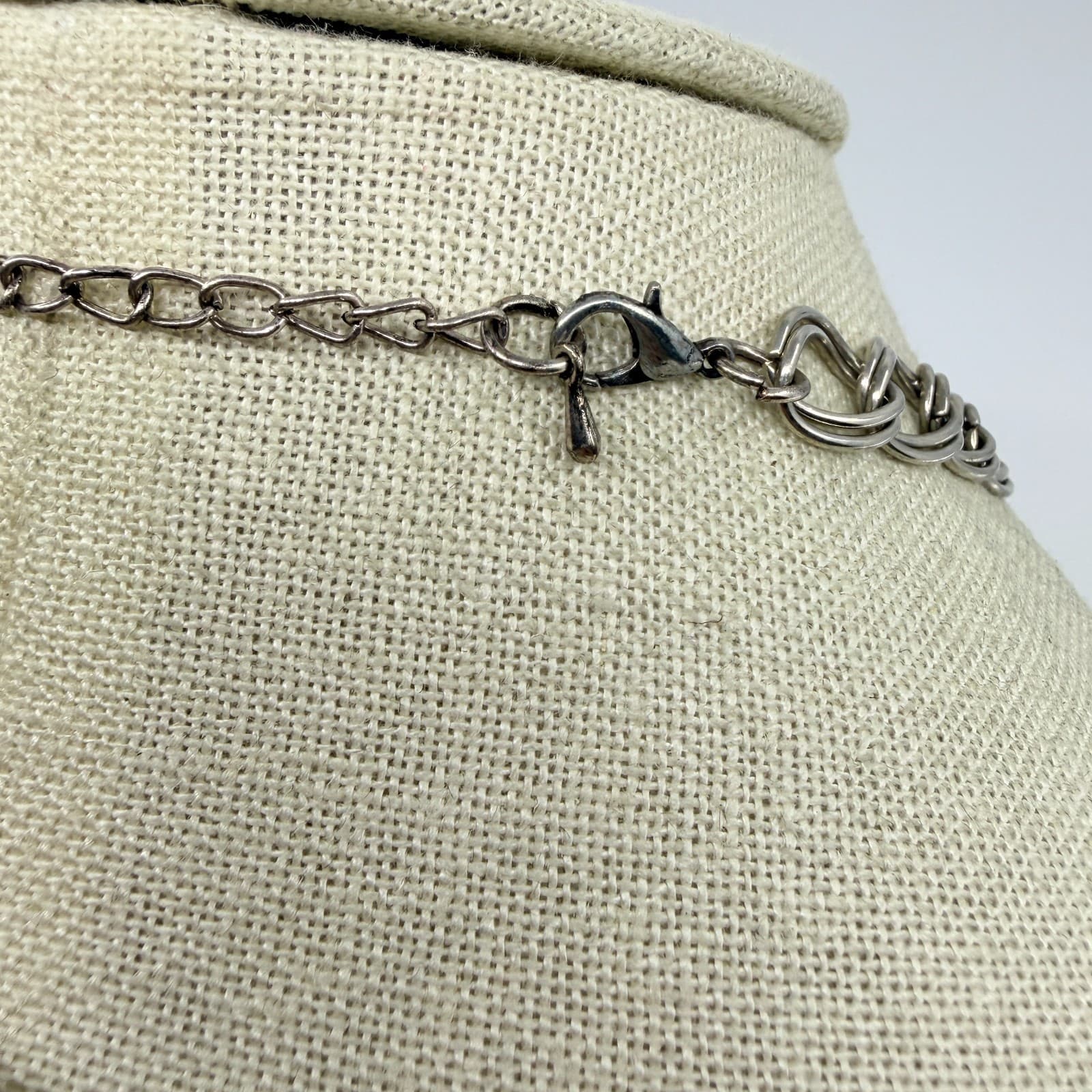 Vtg Silver Tone Black Lace Bib Necklace Green Crystal Style Cabochon Statement - Thumbnail 8