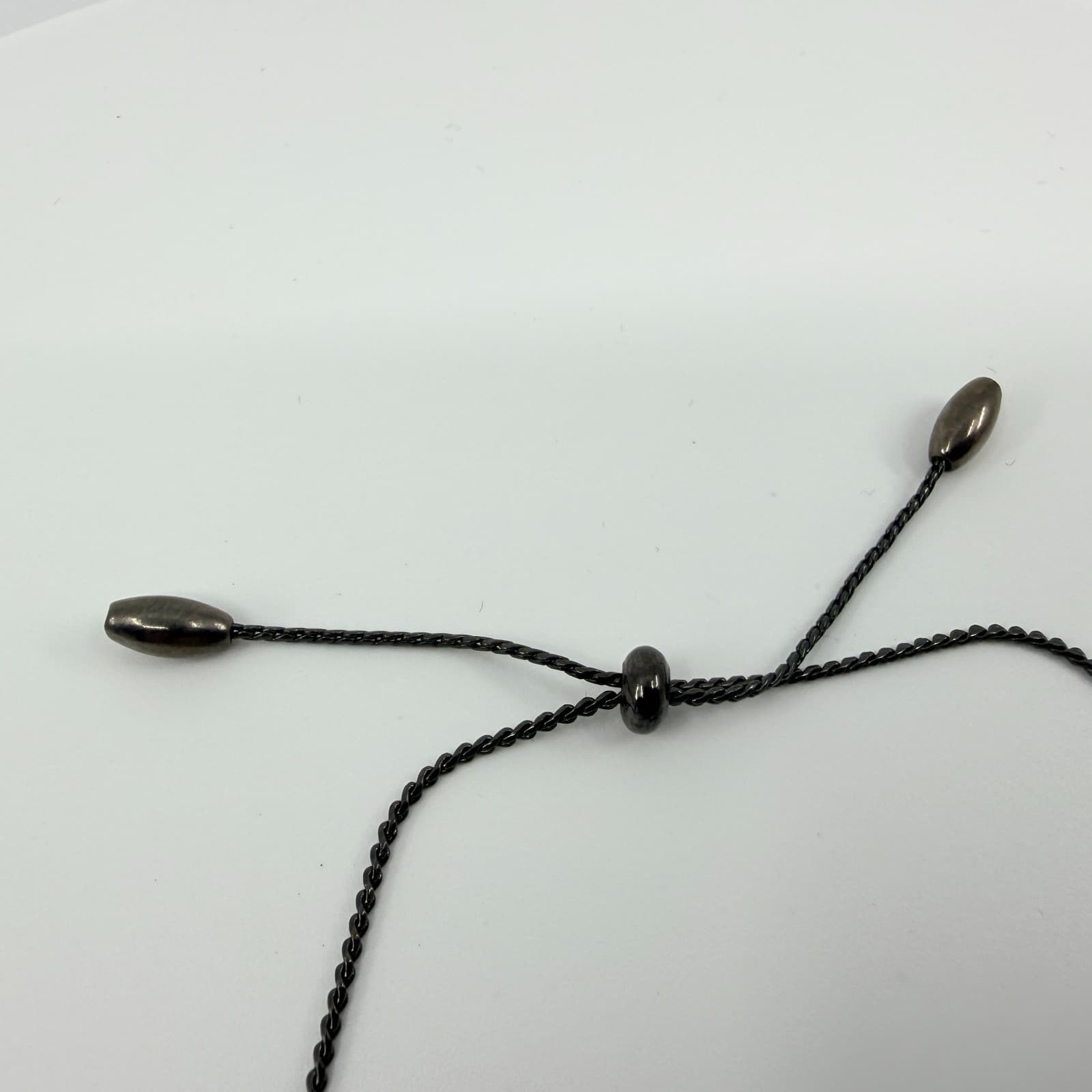 Vintage Gunmetal Tone Feather Bracelet Rhinestone Accent Adjustable Slider Bolo - Thumbnail 6