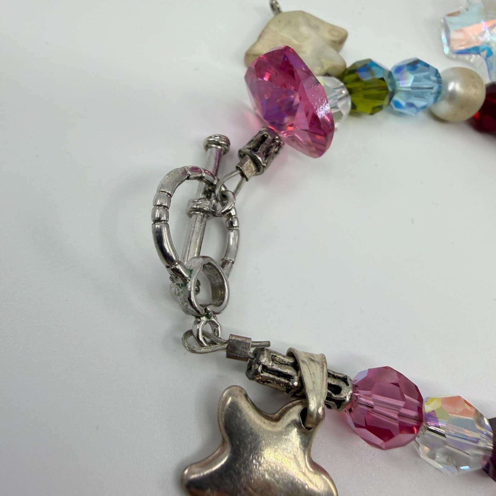 Vintage Silver Tone Chunky Charm Bracelet Beaded Statement Y2K Boho Multi Color - Thumbnail 4