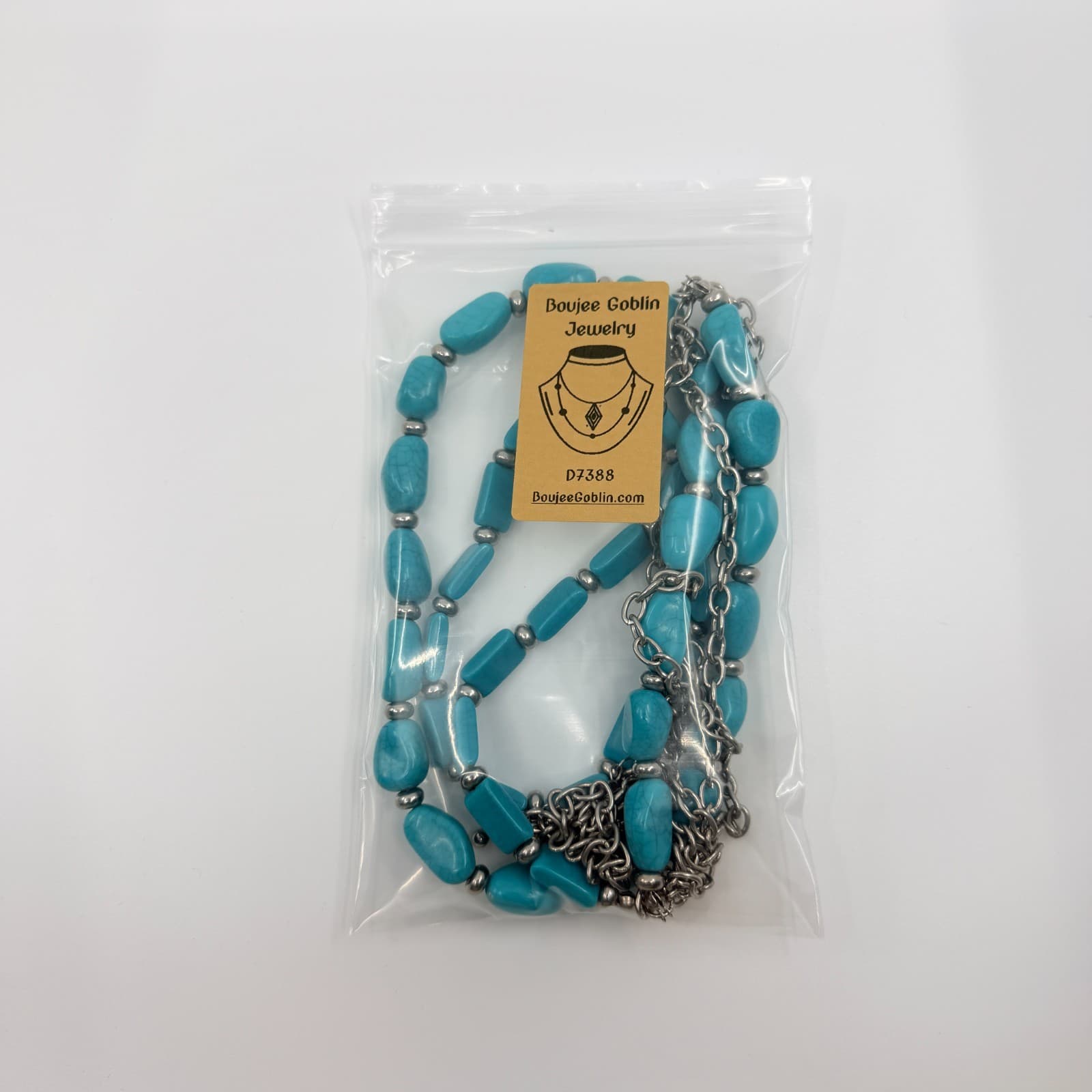 Vintage Silver Tone Turquoise Color Necklace Multi Strand Chunky Layered Chain - Thumbnail 10