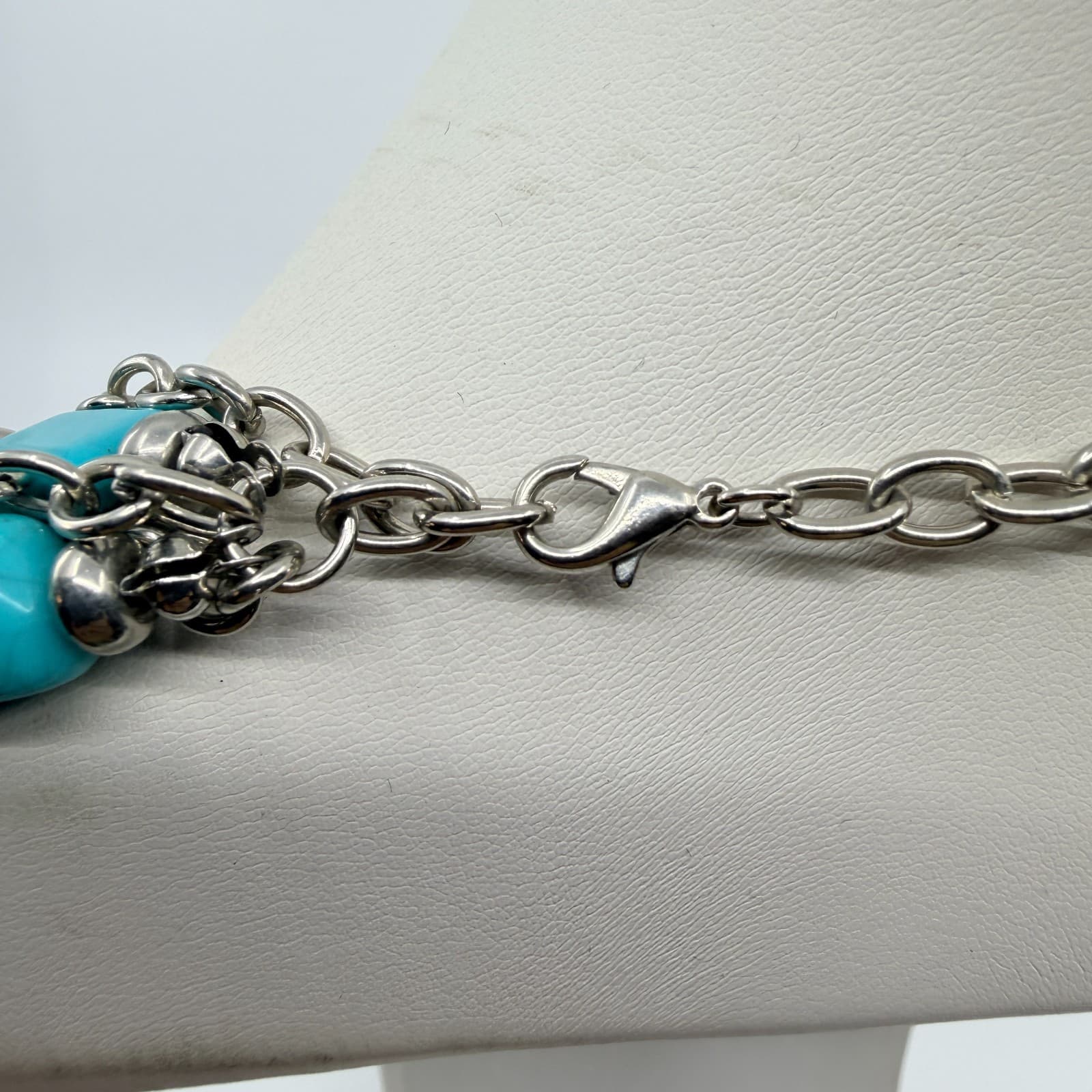 Vintage Silver Tone Turquoise Color Necklace Multi Strand Chunky Layered Chain - Thumbnail 7